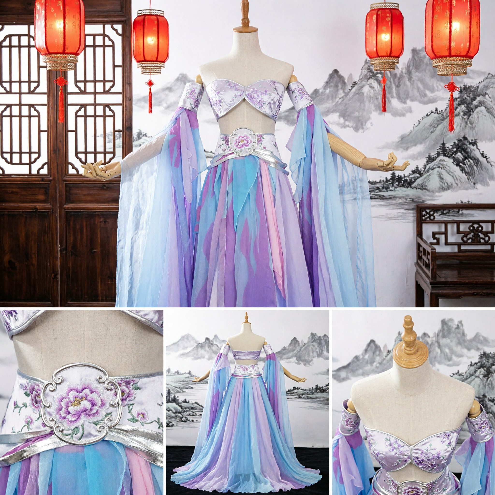 Chinese Traditional Hanfu Ancient Fairy Costume Purple Blue Pastel Dress for Women Stage Performance Cosplay