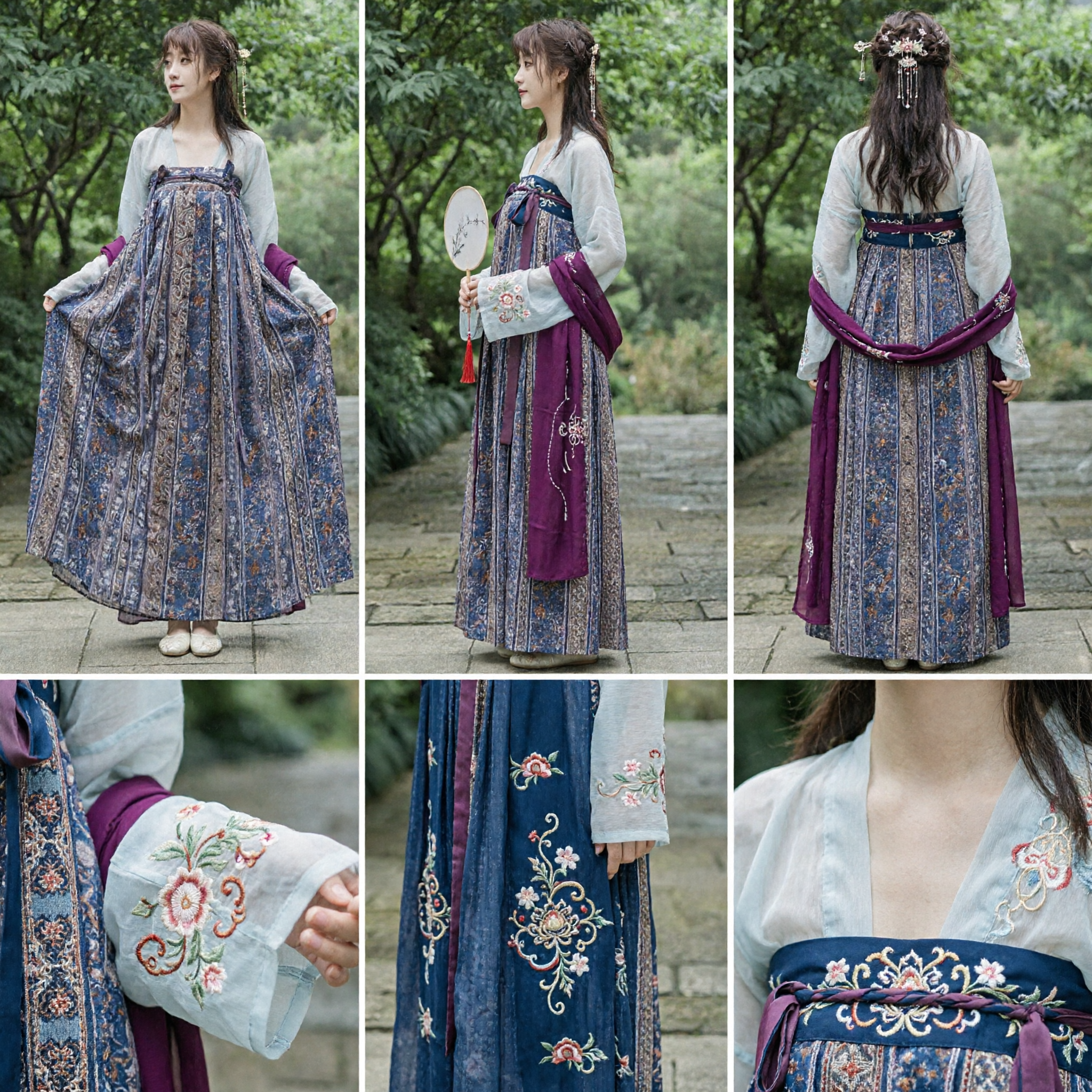 Elegant Tang Dynasty Hanfu Costume for Women Traditional Chinese High-Waisted Floral Skirt and Blouse Ensemble