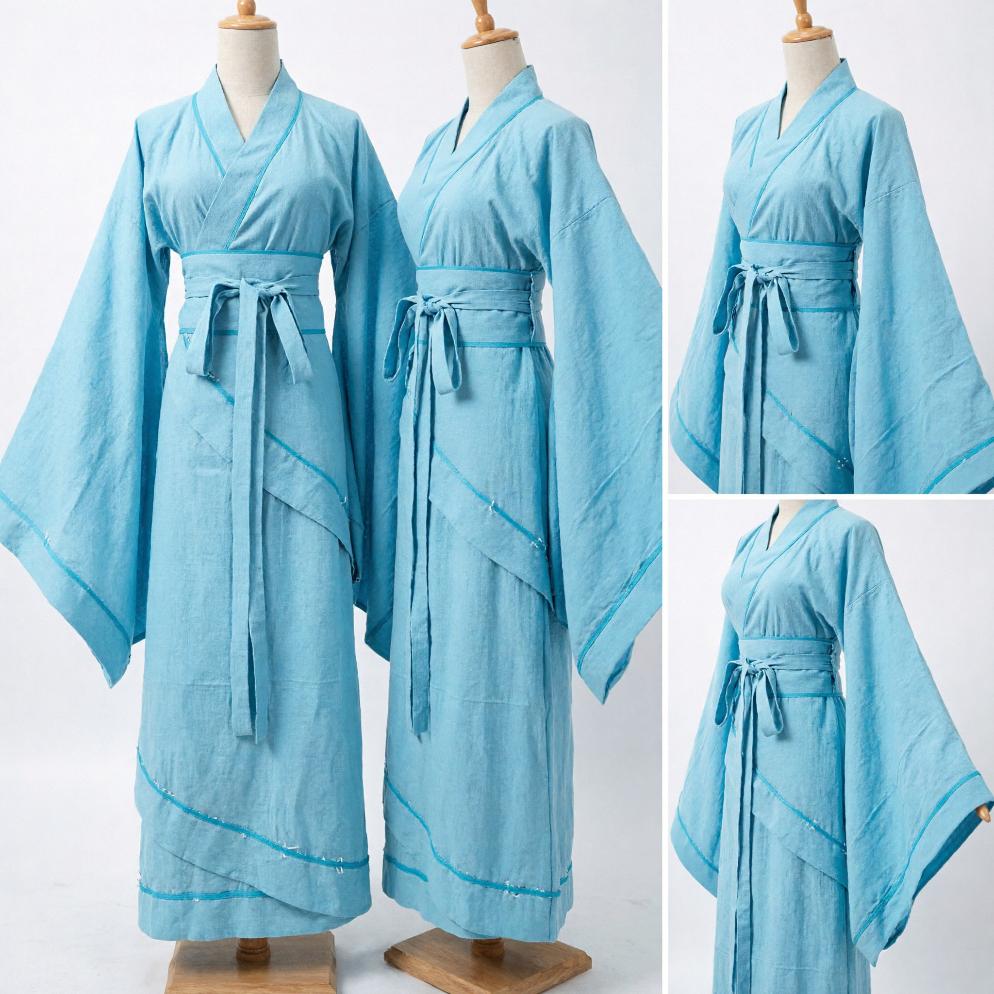 Traditional Chinese Hanfu Ancient Scholar Robe Light Blue Cross Collar Costume for Men Cosplay