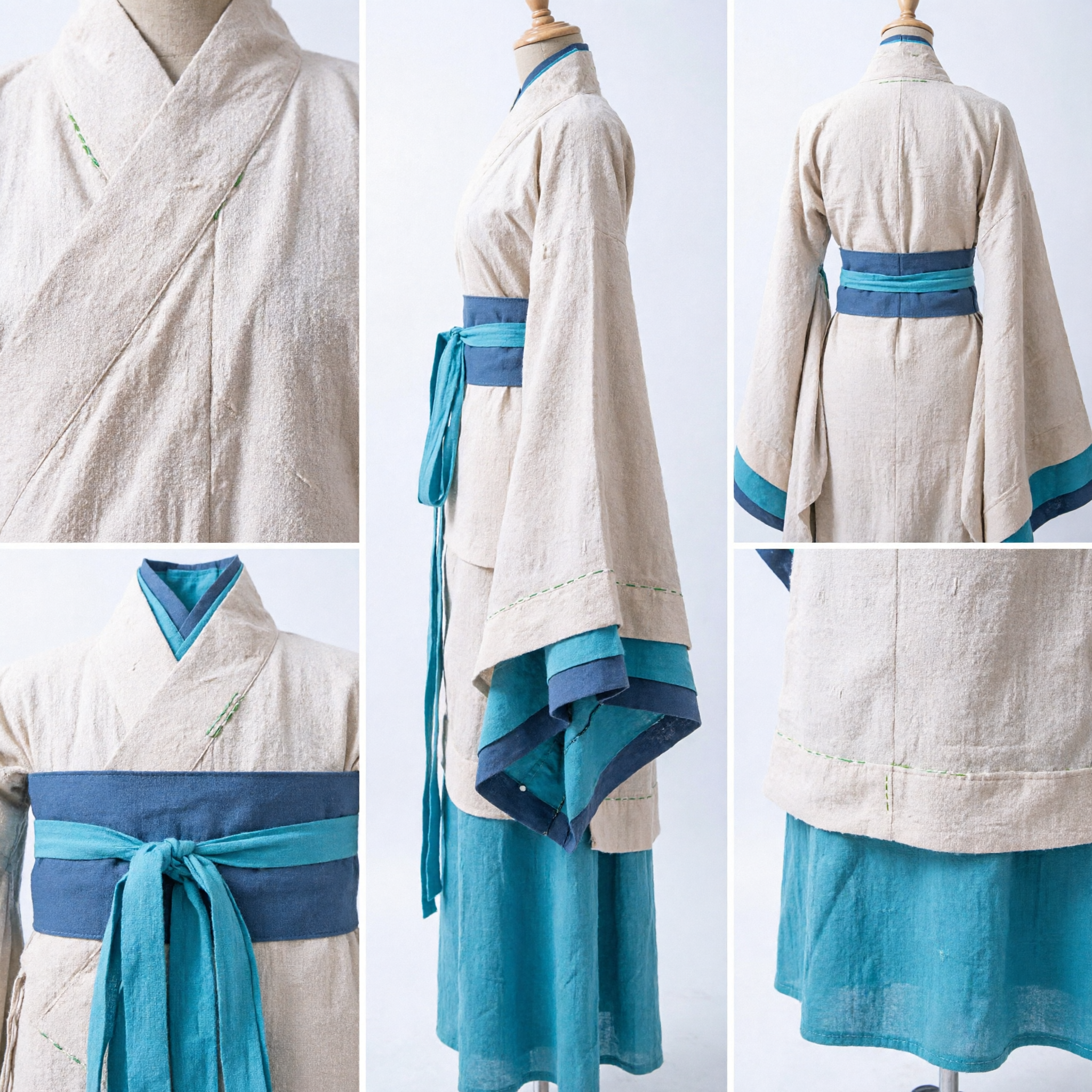 Traditional Chinese Hanfu Costume Ancient Scholar Swordsman Robe Blue White Outfit for Men Cosplay Performance