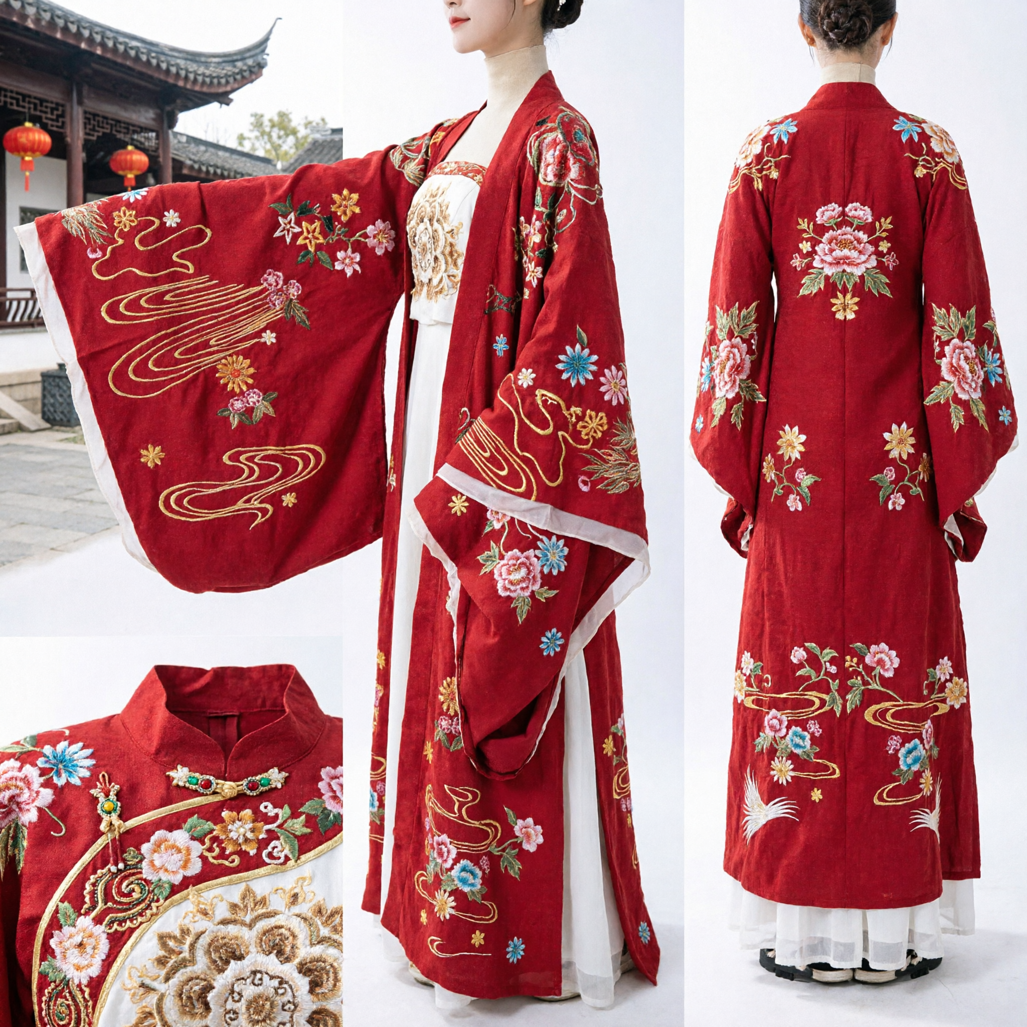 Traditional Chinese Red Hanfu Embroidered Wide Sleeve Robe Ancient Palace Costume for Women Stage Dance Performance
