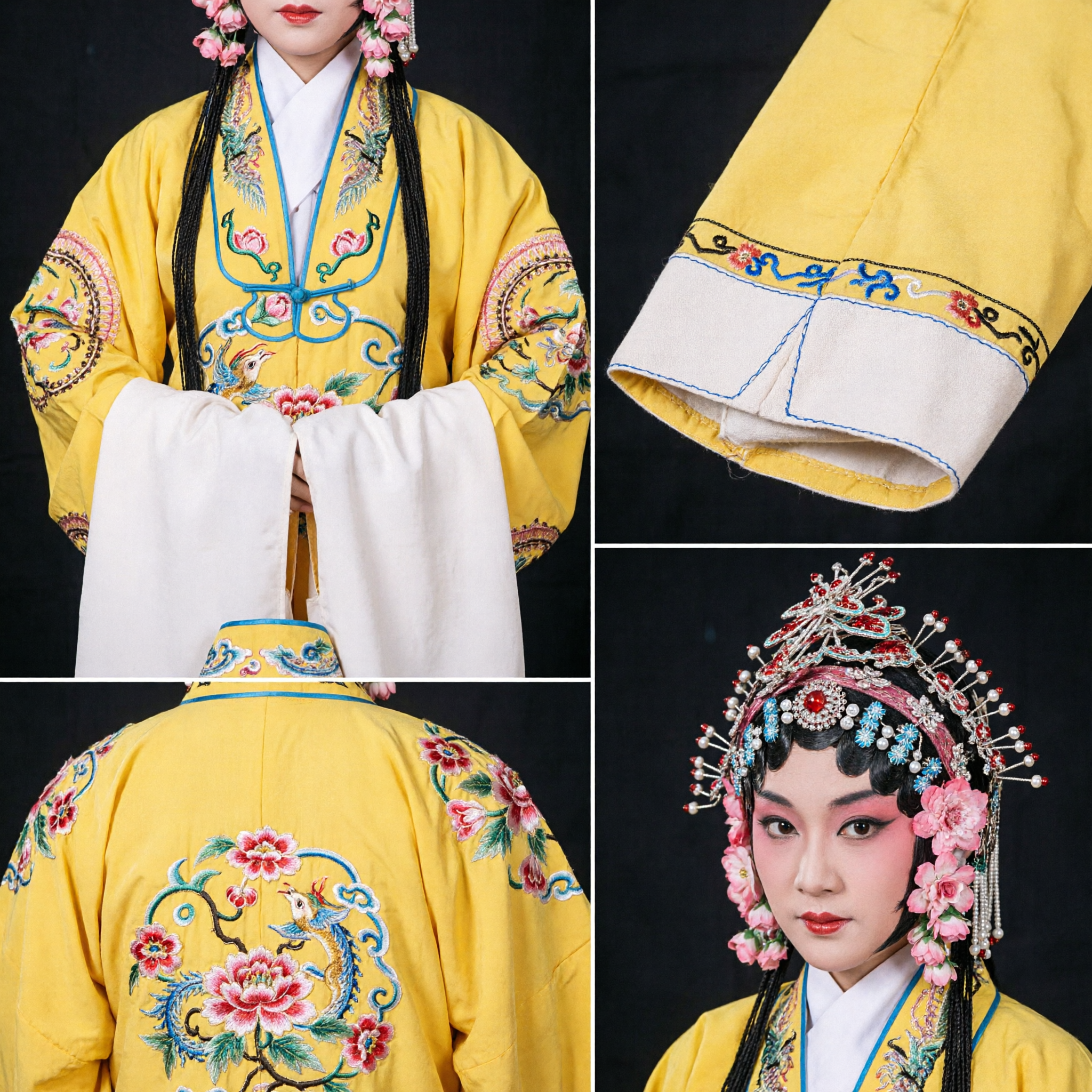 Traditional Chinese Peking Opera Costume Yellow Dragon Embroidery Robe with Headdress for Female Stage Performance