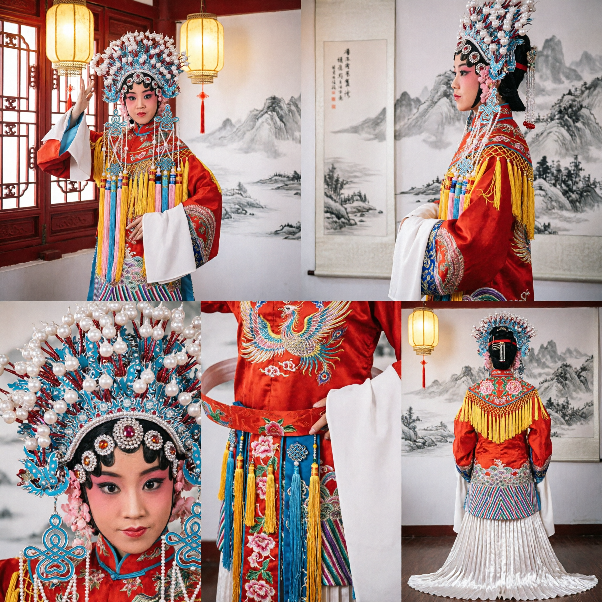 Traditional Chinese Peking Opera Costume Complete Set for Women Red Female General Dress with Elaborate Headdress