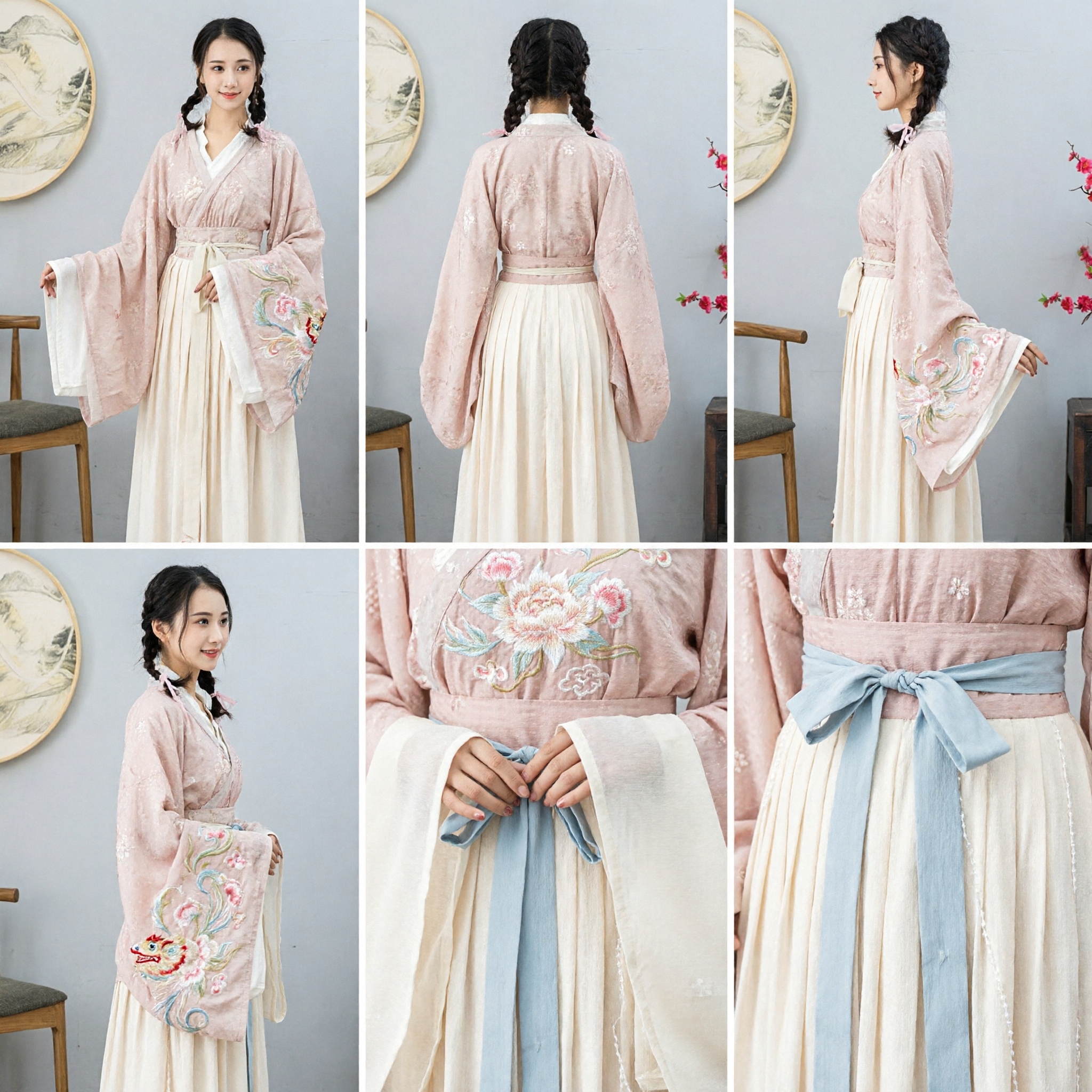 Elegant Pink and White Traditional Chinese Hanfu Set for Women Ancient Costume for Tea Ceremony and Photoshoot
