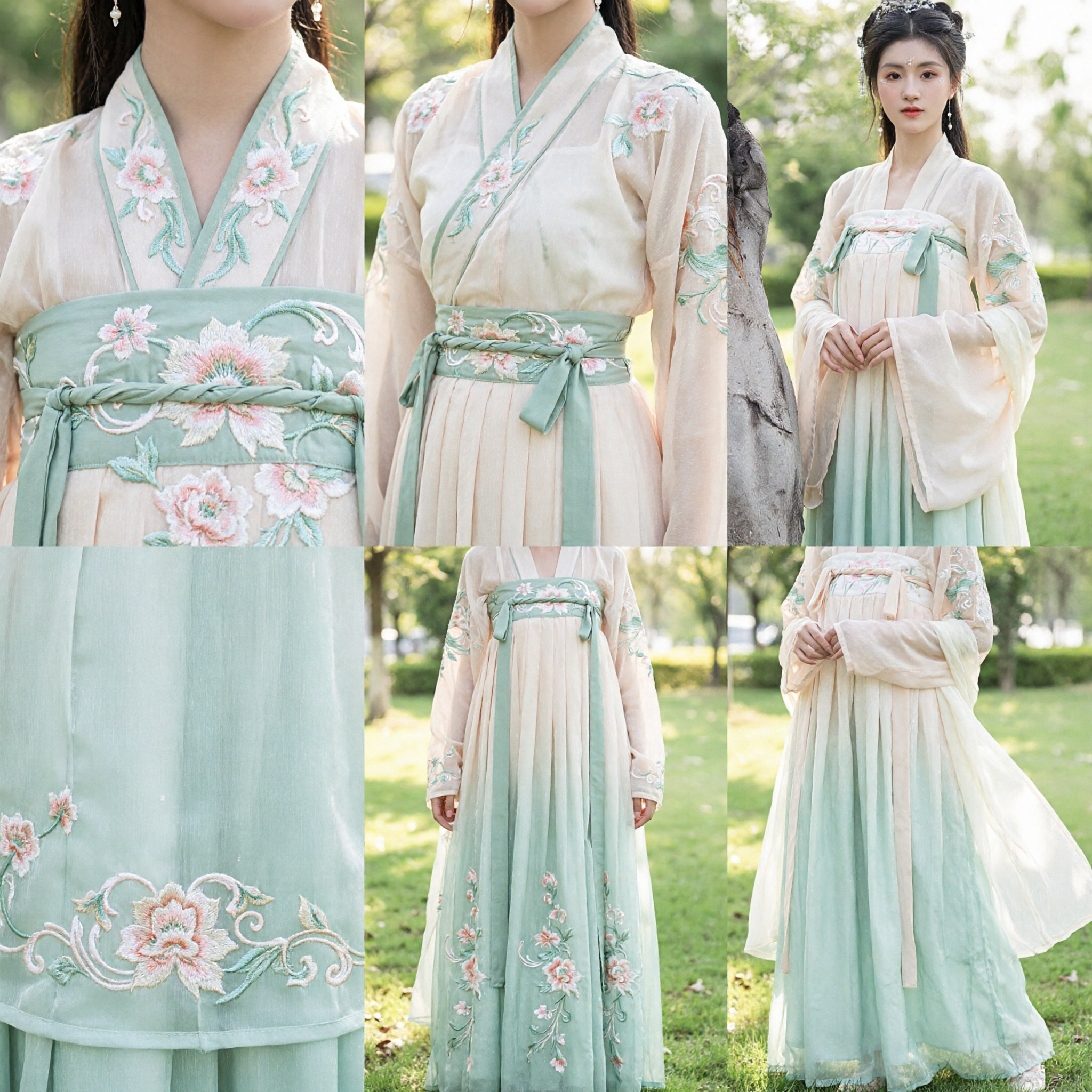 Traditional Chinese Hanfu Costume Ancient Fairy Dress Green Skirt Cream Top for Women Cosplay