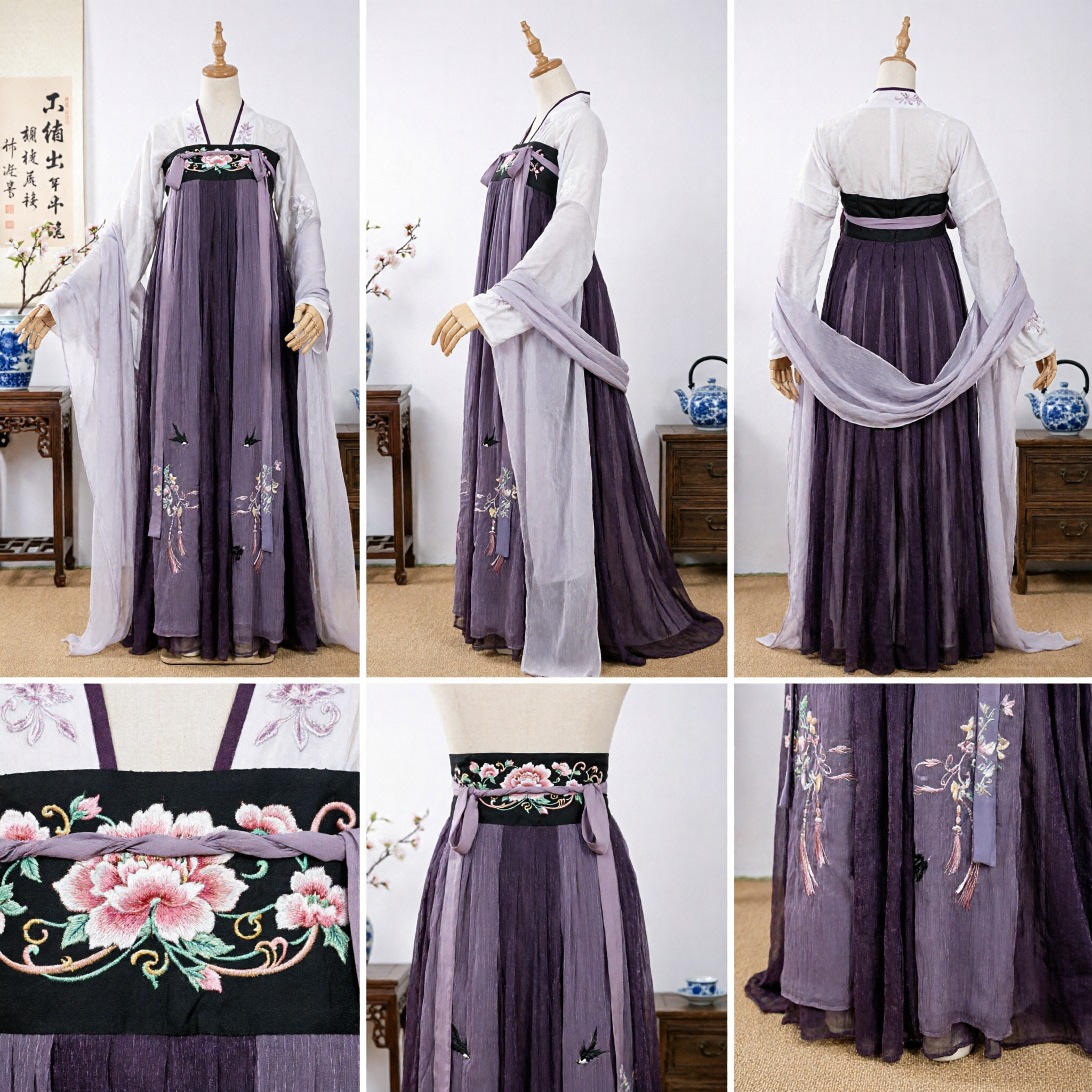 Chinese Traditional Hanfu Purple Gradient Embroidered Ruqun Dress Tang Dynasty Style Ancient Costume for Women