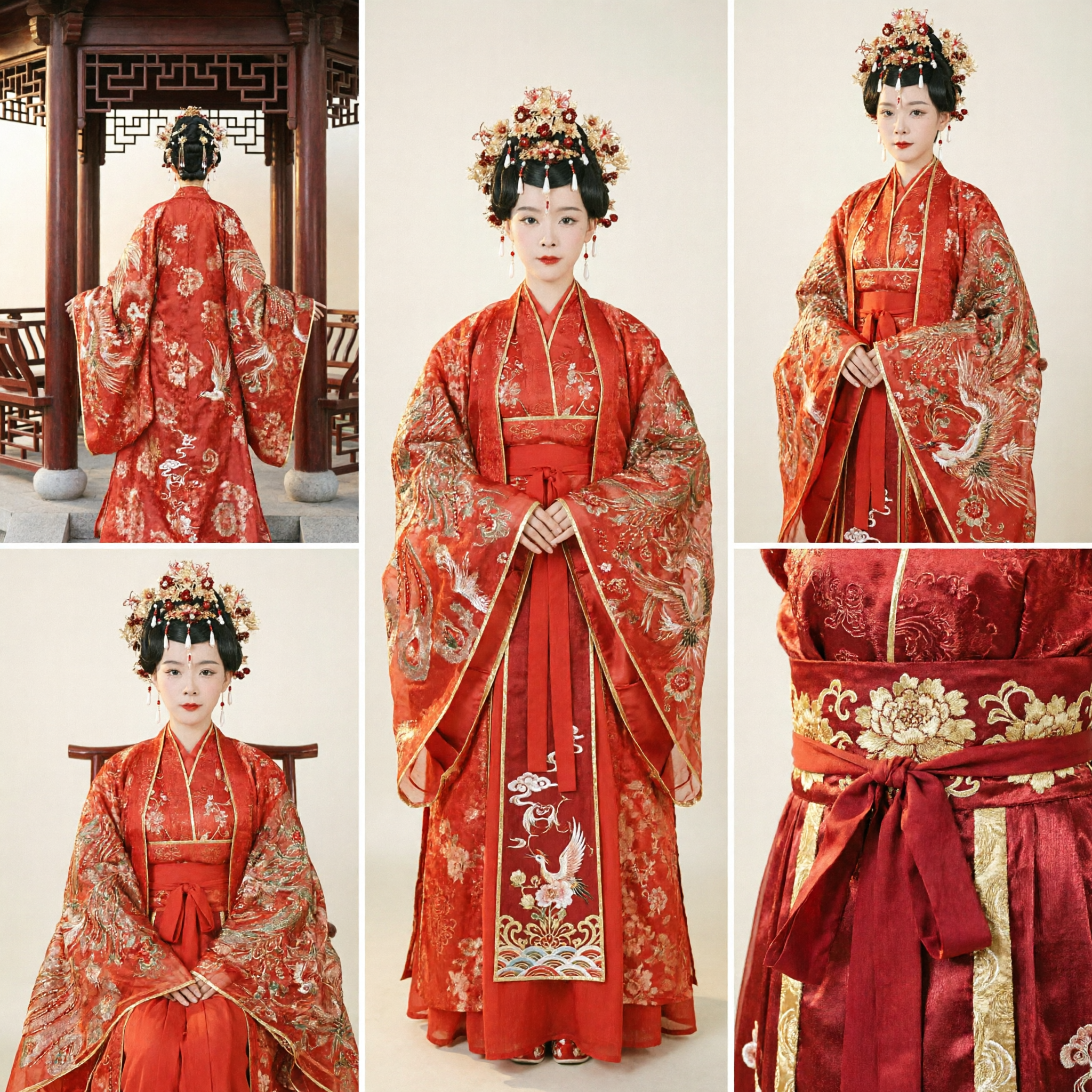 Chinese Traditional Red Wedding Dress Hanfu Bride Costume Tang Dynasty Ancient Phoenix Embroidery Gown for Women