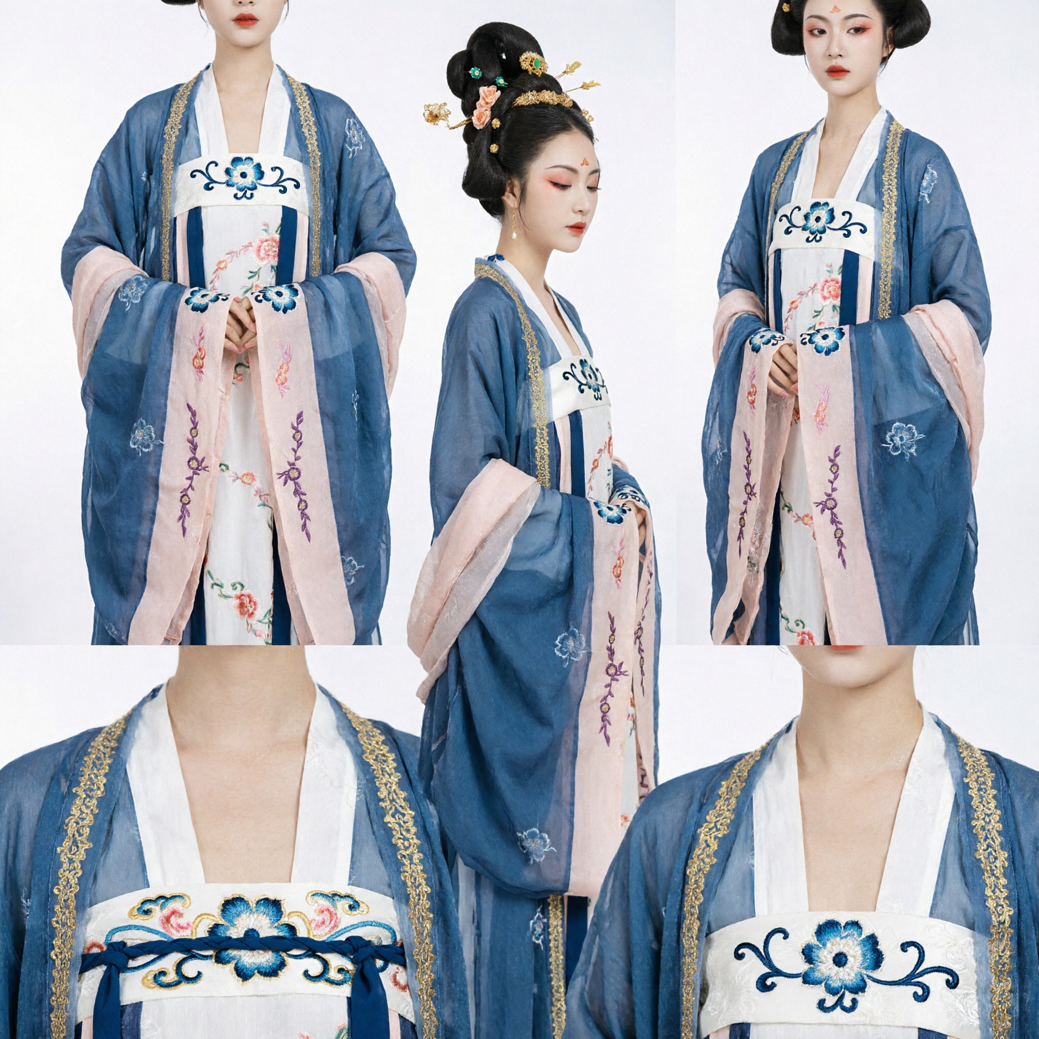 Elegant Blue Tang Dynasty Hanfu Ruqun Set Traditional Chinese Ancient Costume for Women Festival Dress