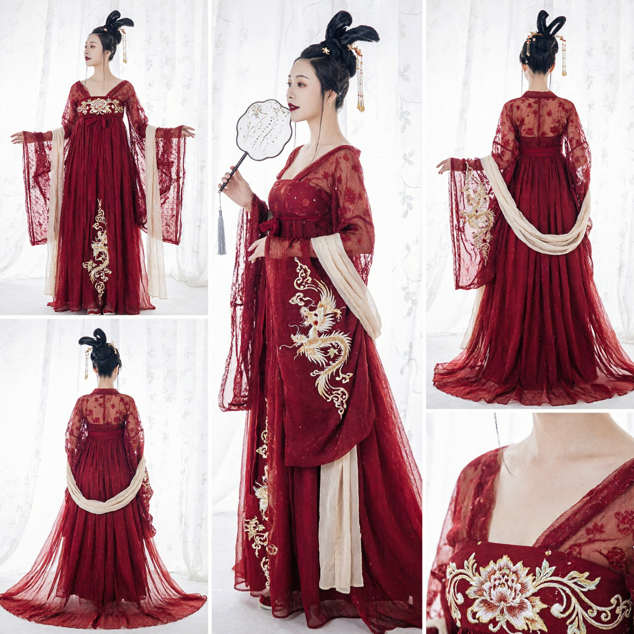 Elegant Red Ancient Chinese Hanfu Tang Dynasty Imperial Consort Dress Traditional Costume for Women Performance