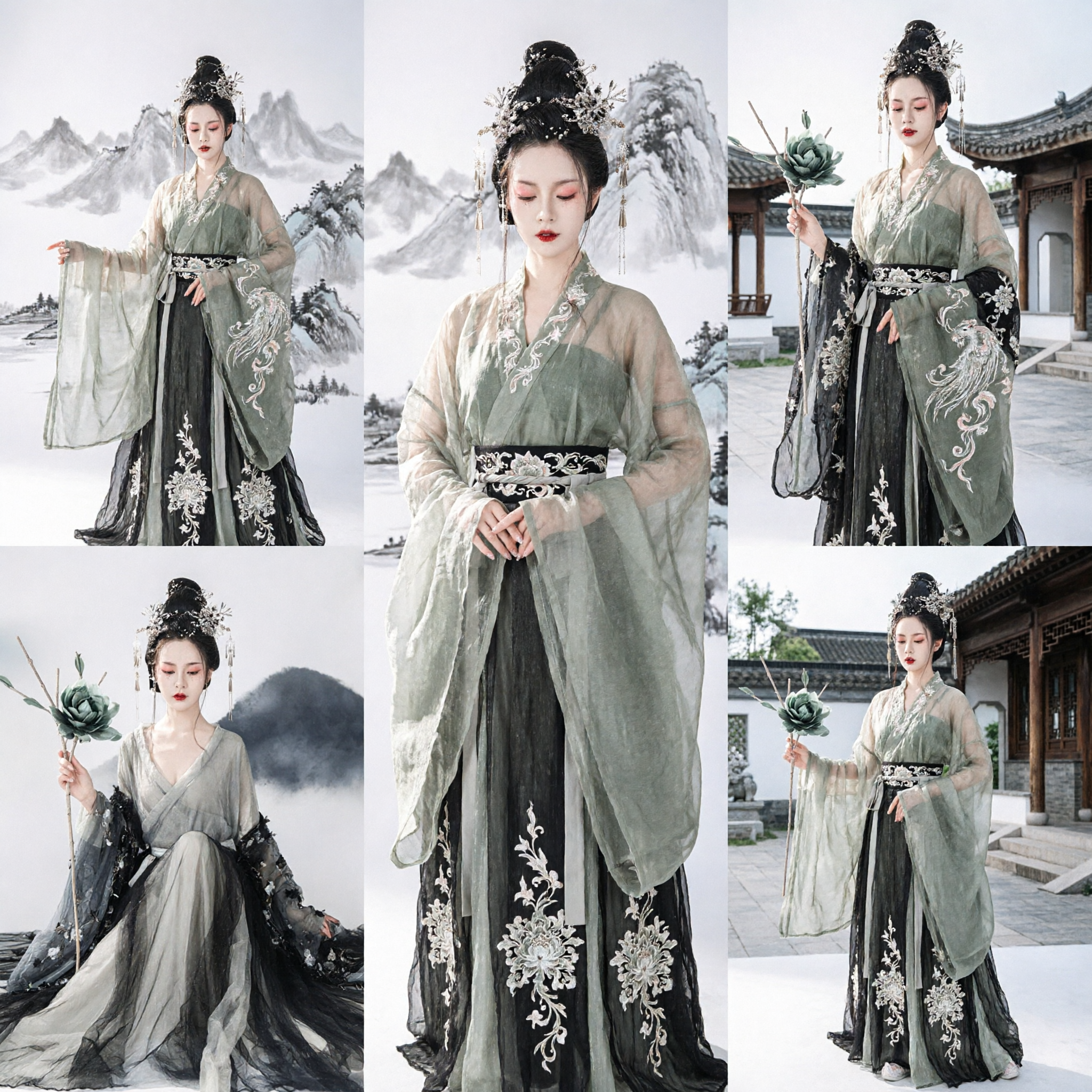 Elegant Grey Ink Wash Hanfu Traditional Chinese Costume Ancient Fairy Dress for Women Cosplay Photography