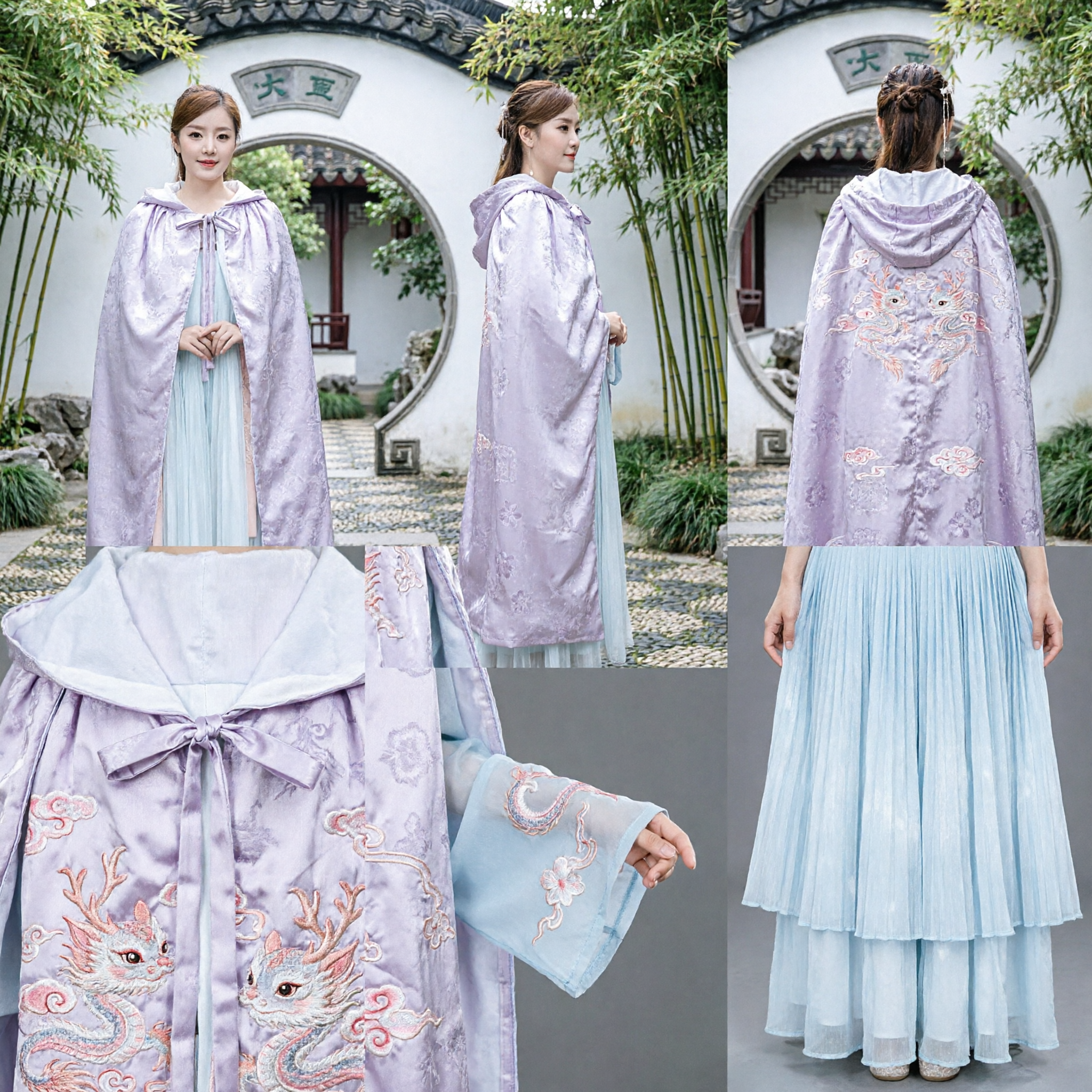 Traditional Chinese Hanfu Winter Cloak for Women Elegant Lavender Velvet Hooded Cape Ancient Costume Accessory