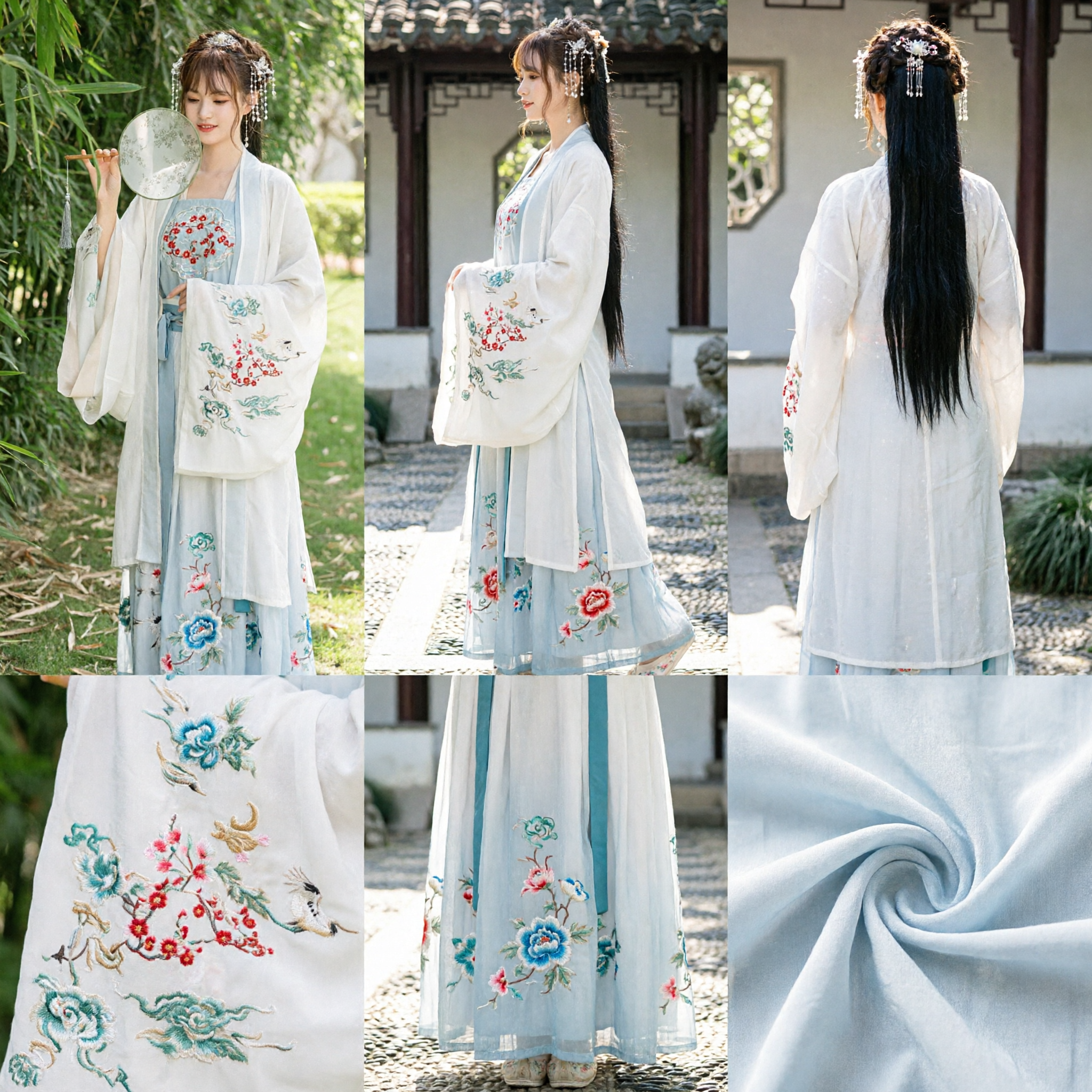 Elegant White Embroidered Traditional Chinese Hanfu Dress Ancient Costume for Women Photography and Tea Ceremony