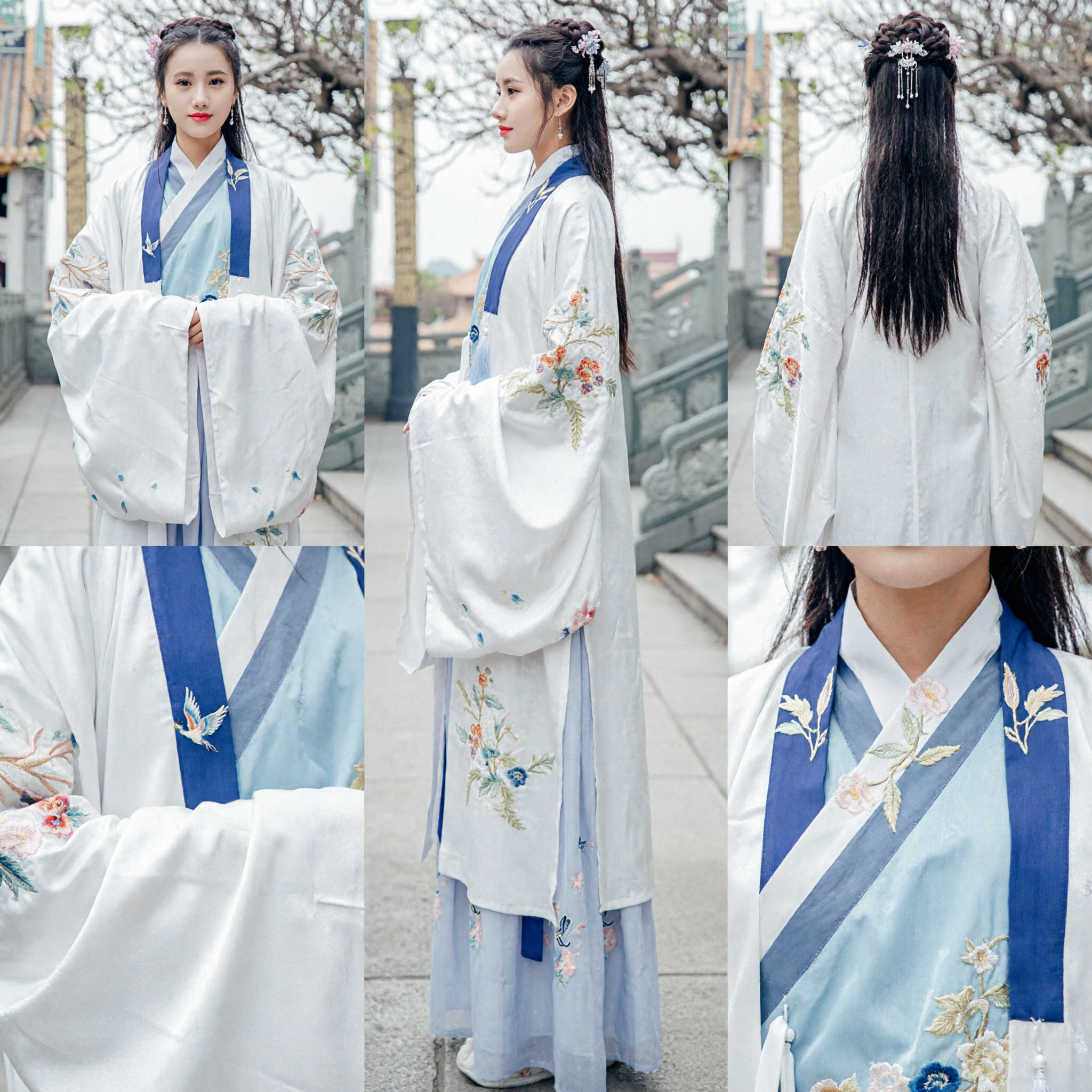 Elegant Traditional Chinese Hanfu Ancient Costume Embroidered Wide Sleeve Robe and Skirt Set for Women