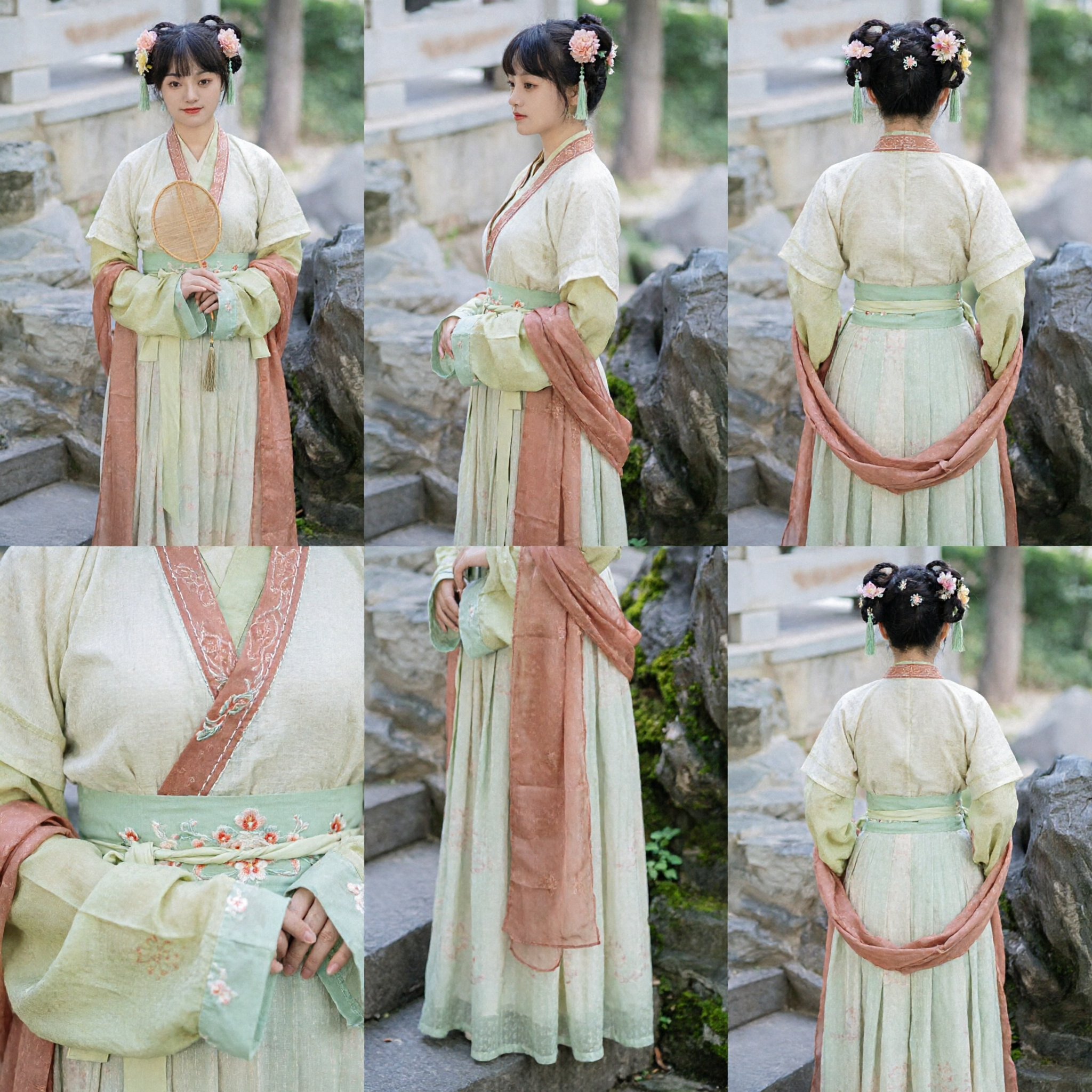 Traditional Chinese Hanfu Ancient Fairy Costume Light Green and Peach Elegant Dress for Women Cosplay
