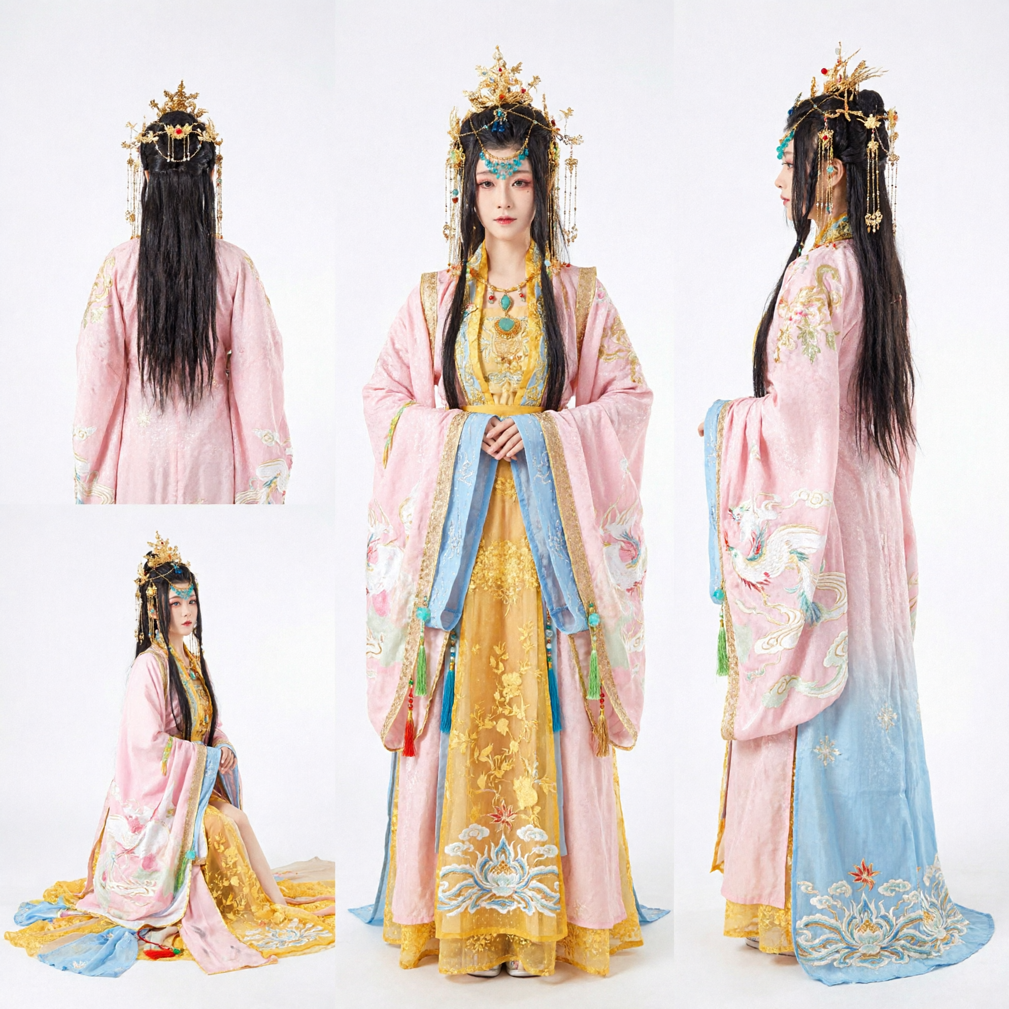 Women's Traditional Chinese Hanfu Costume Tang Dynasty Palace Lady Dress with Umbrella and Headpiece Set