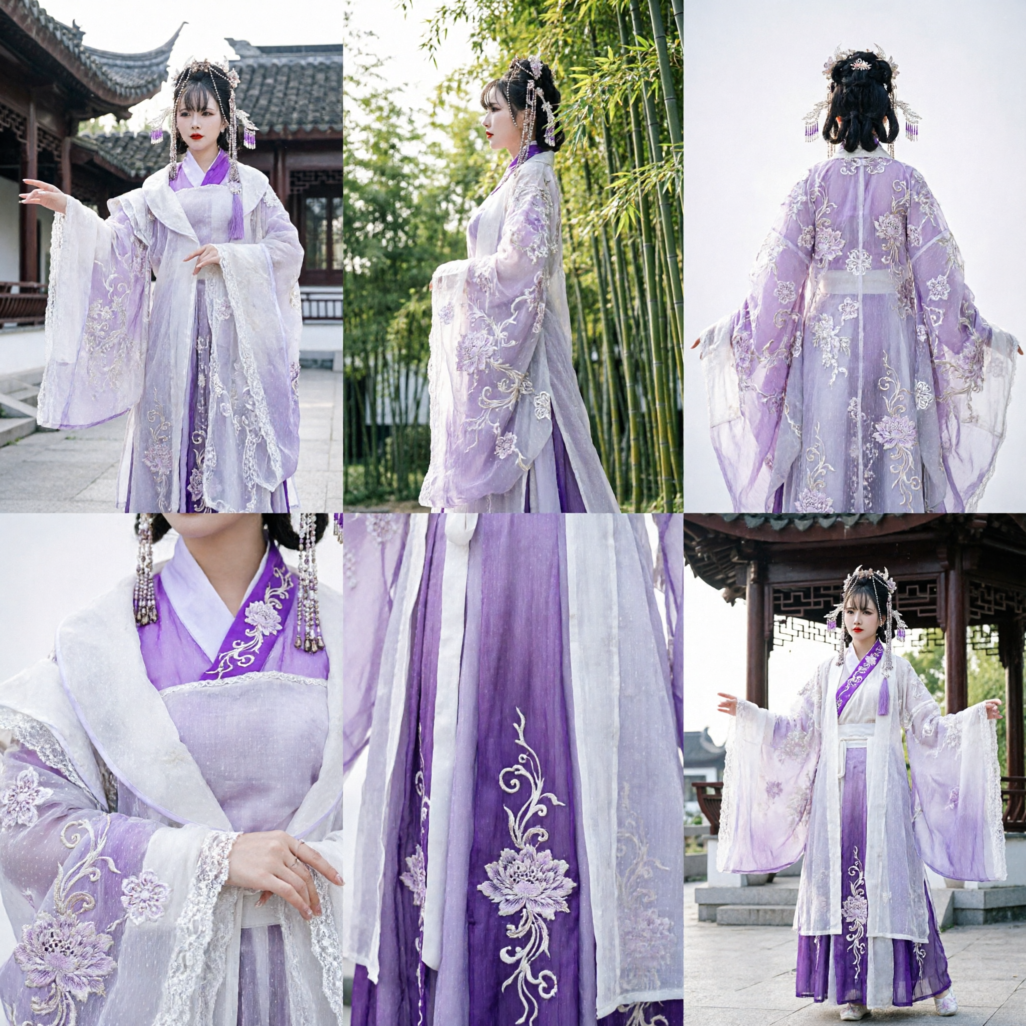 Traditional Chinese Hanfu Costume Ancient Fairy Dress Purple and White Embroidered Robe for Women Cosplay