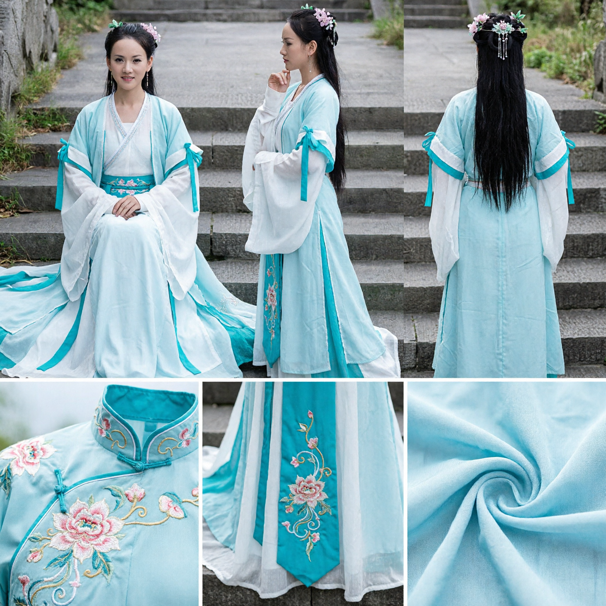 Women's Ancient Chinese Hanfu Costume Blue and White Fairy Dress for Cosplay and Photography