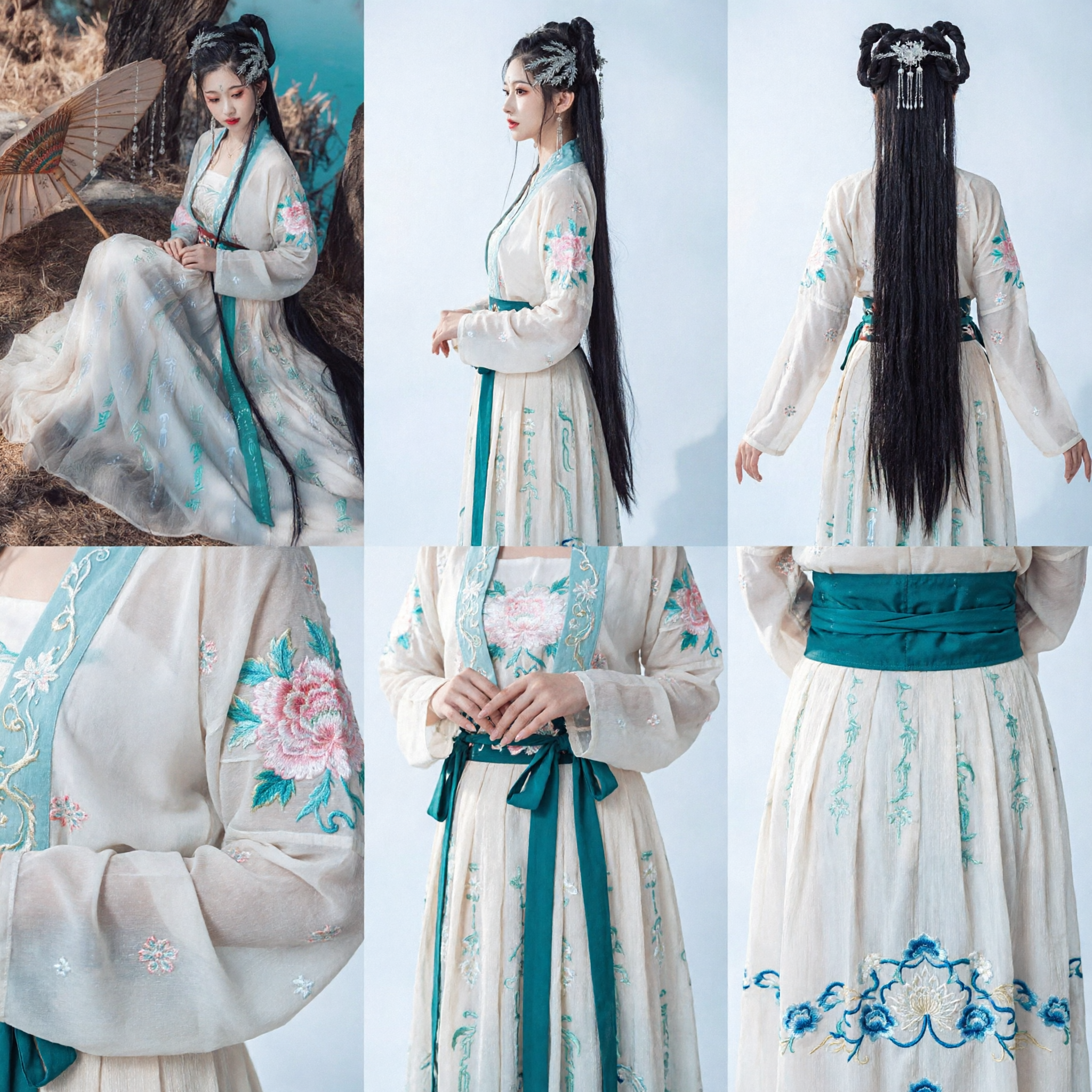 Elegant Traditional Chinese Hanfu Costume for Women, White and Green Ancient Fairy Dress for Cosplay and Photography