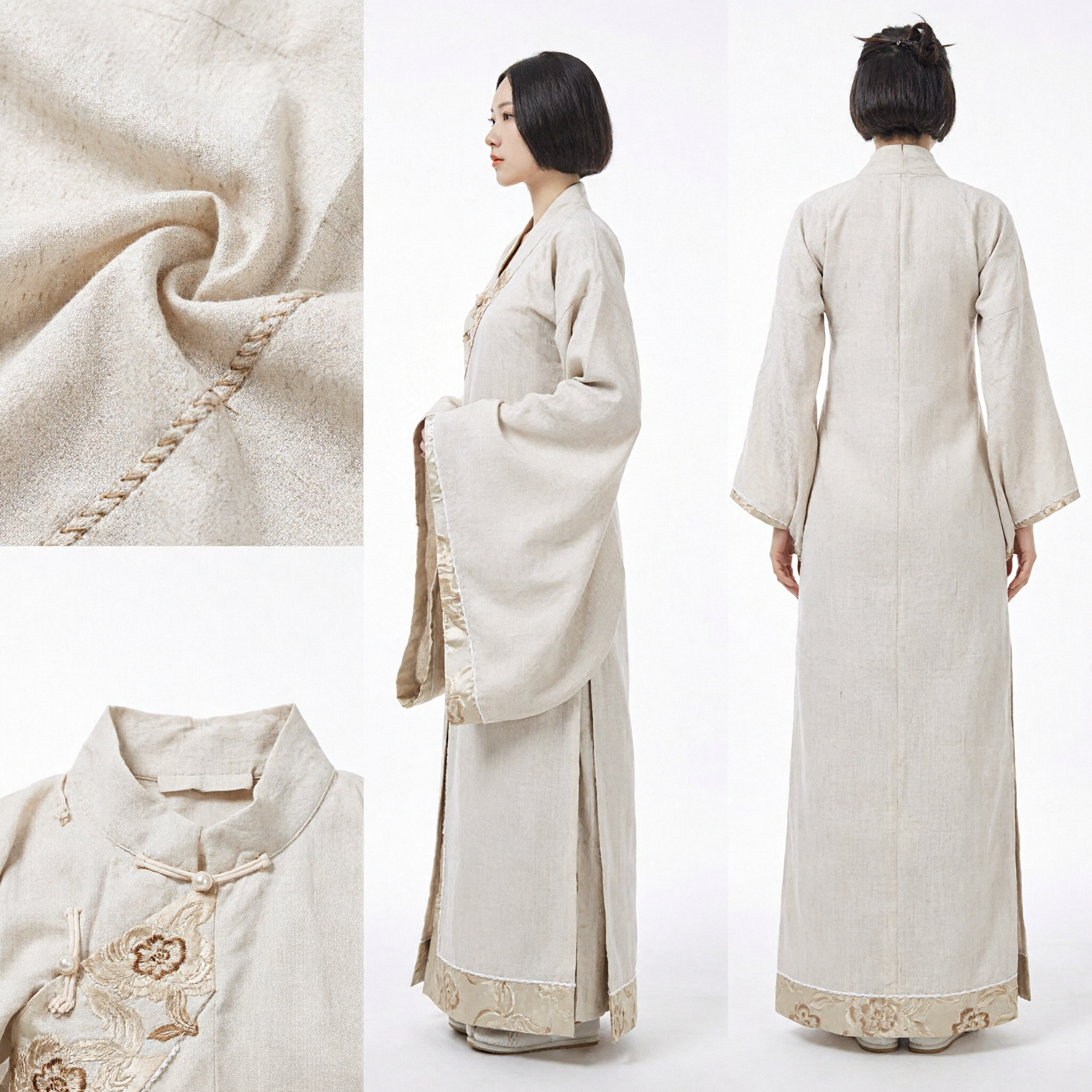 Elegant White Traditional Chinese Hanfu Ancient Costume Robe with Gold Trim for Women Photography and Tea Ceremony
