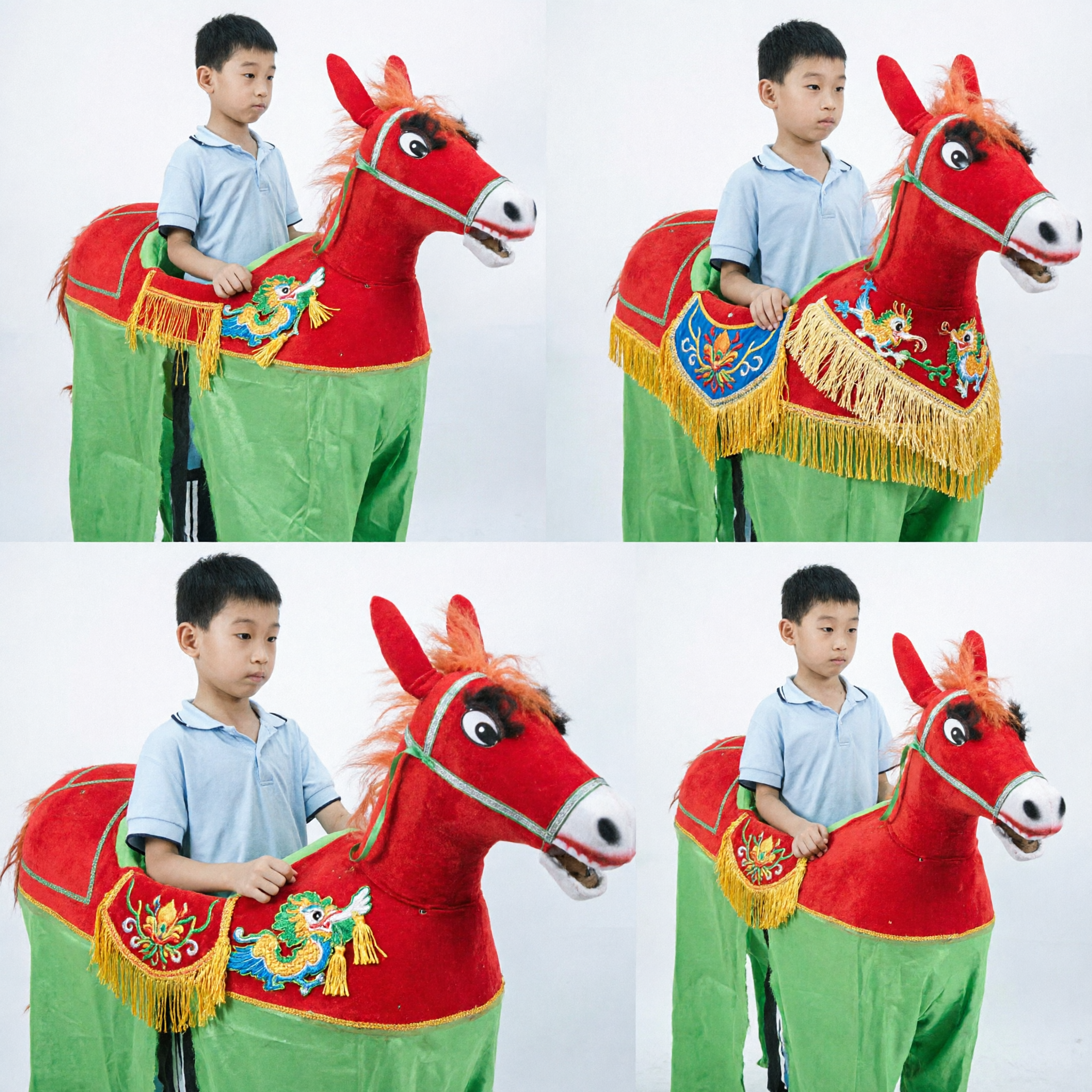 Traditional Chinese Red Horse Dance Costume for Kids Folk Festival Performance Plush Prop Outfit