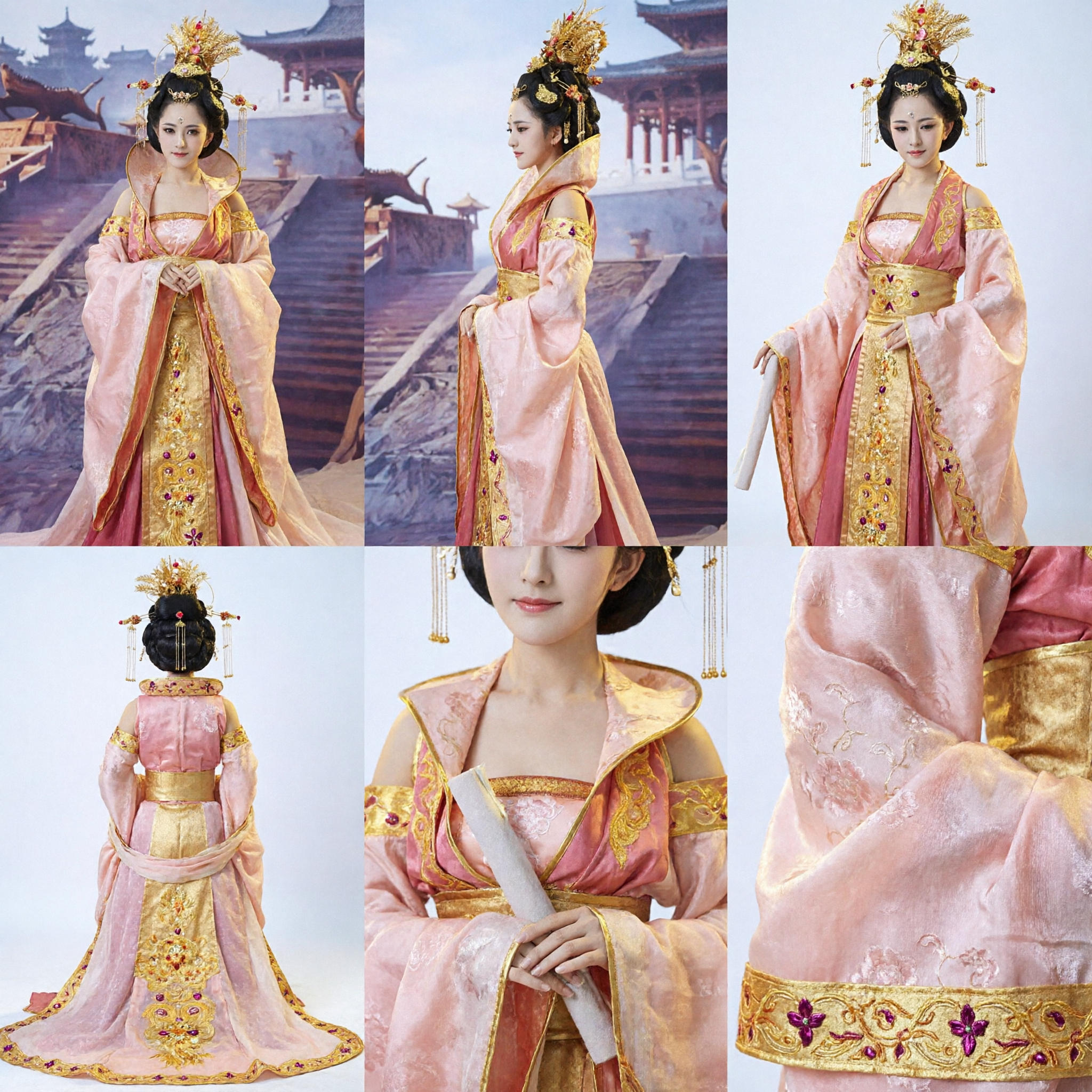 Traditional Chinese Tang Dynasty Princess Costume Ancient Palace Lady Hanfu Dress with Hair Accessories for Women