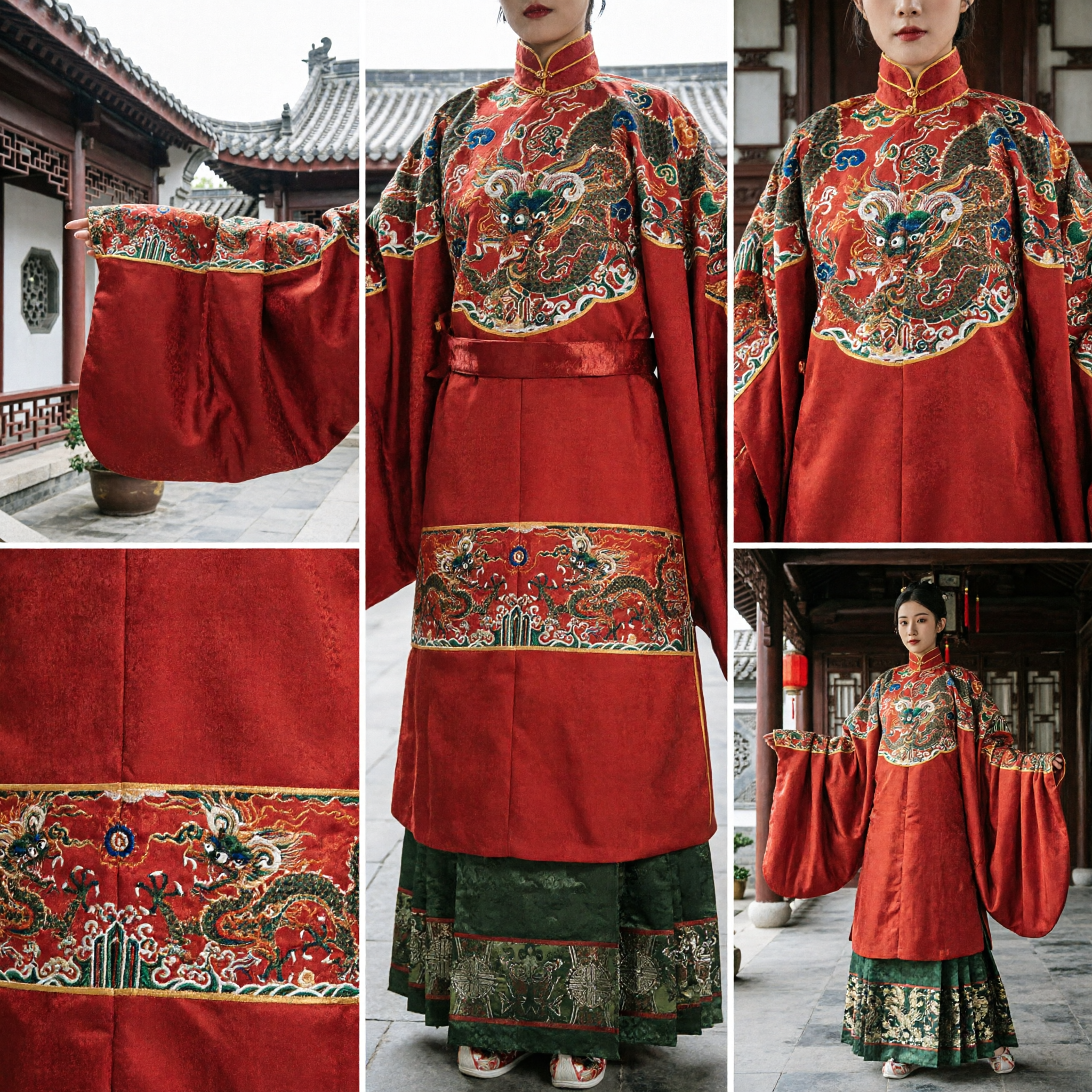 Traditional Chinese Red Dragon Embroidery Robe Ming Dynasty Hanfu Costume for Men Wedding Performance