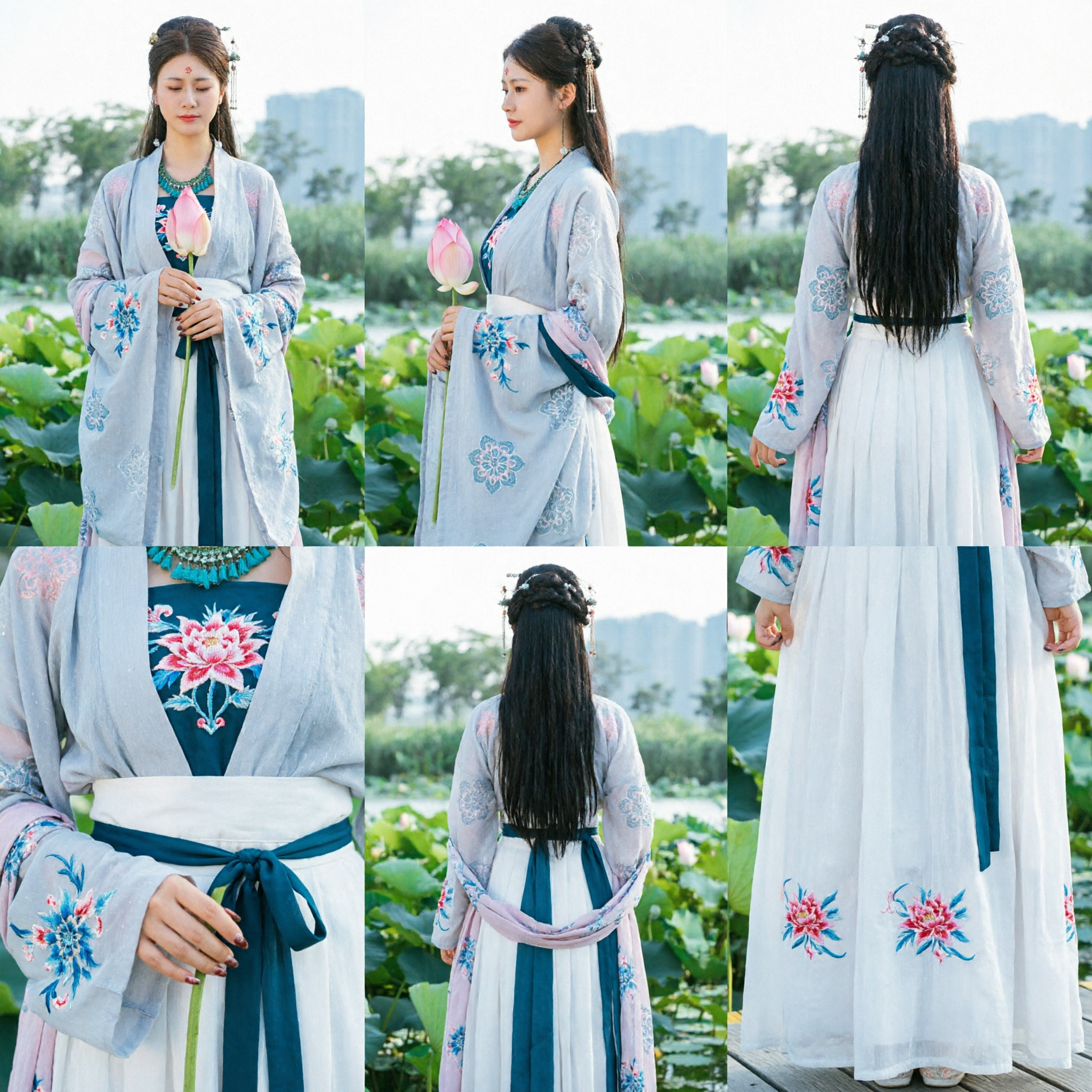 Traditional Chinese Hanfu Dress Ancient Costume Elegant Lotus Embroidery Clothing for Women Historical Cosplay Photography