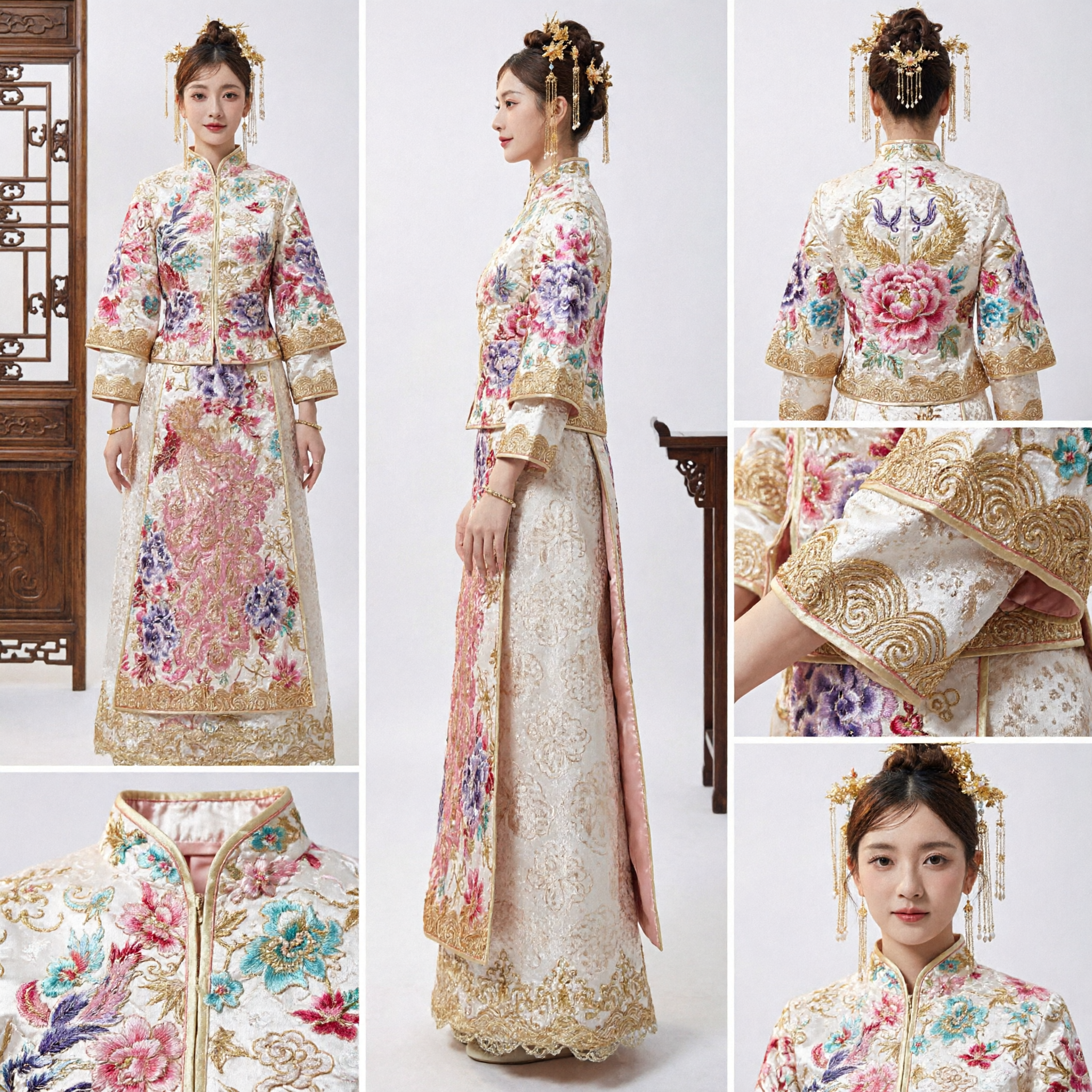 Traditional Chinese Wedding Dress Xiuhe Suit Embroidered Bride Costume Ancient Hanfu Clothing for Women
