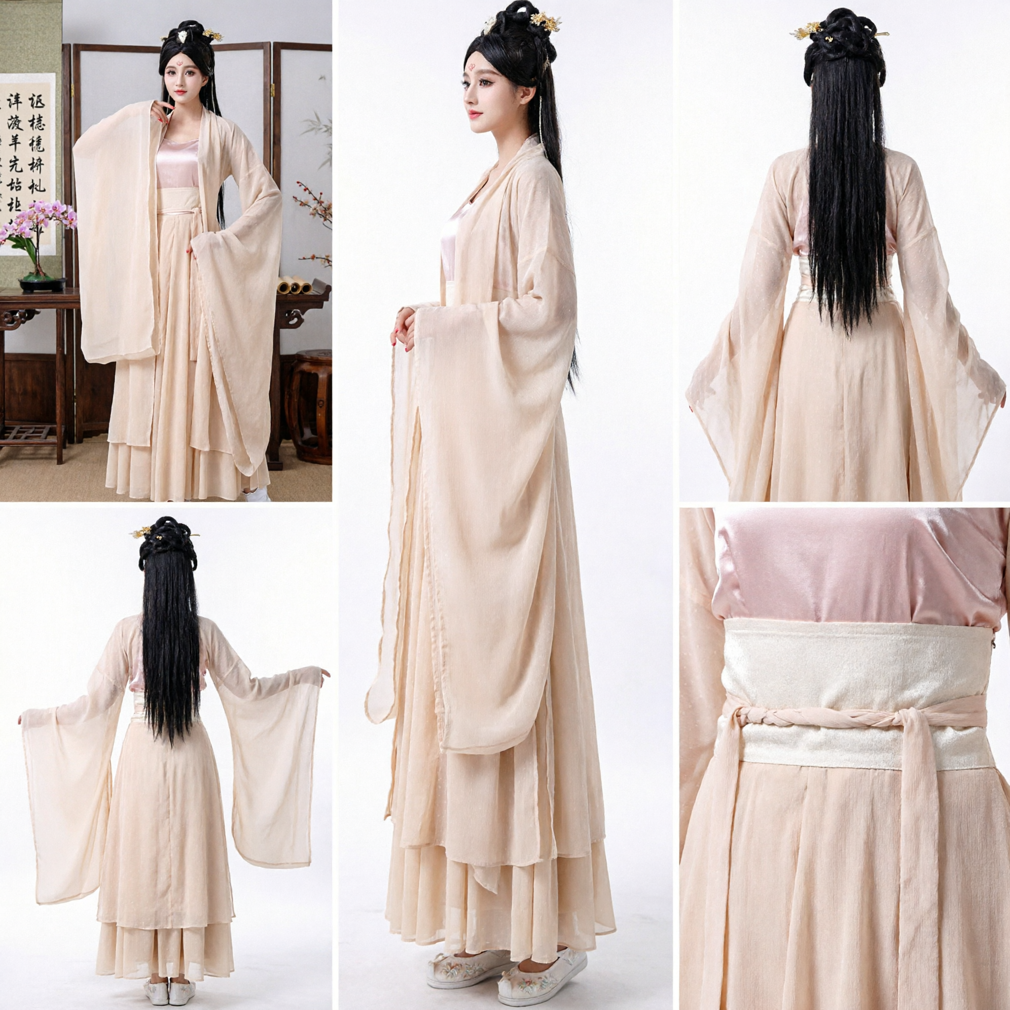 Ancient Chinese Hanfu Traditional Costume Beige Fairy Dress Wide Sleeve Outfit for Women Cosplay