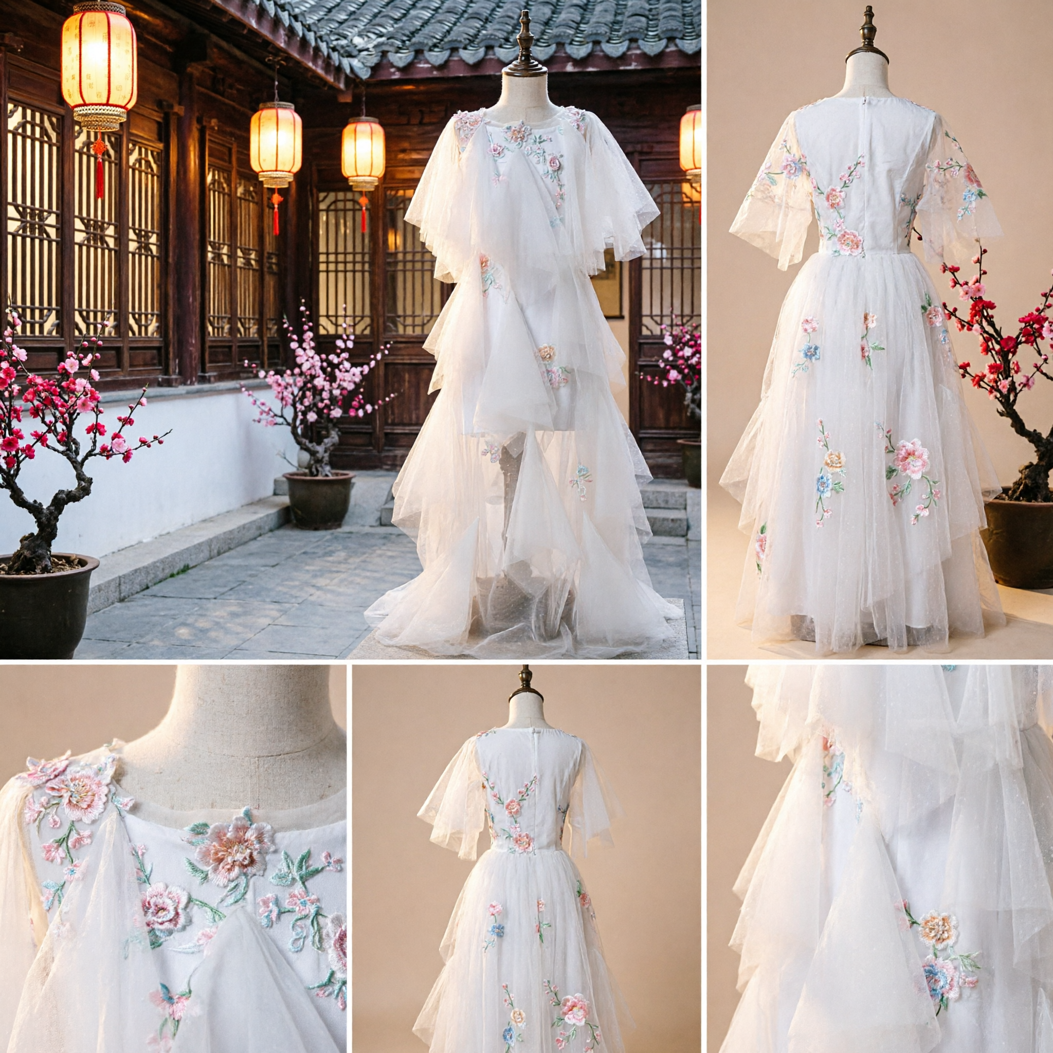Ancient Chinese Hanfu White Fairy Dress Traditional Embroidered Tulle Gown for Stage Performance Cosplay