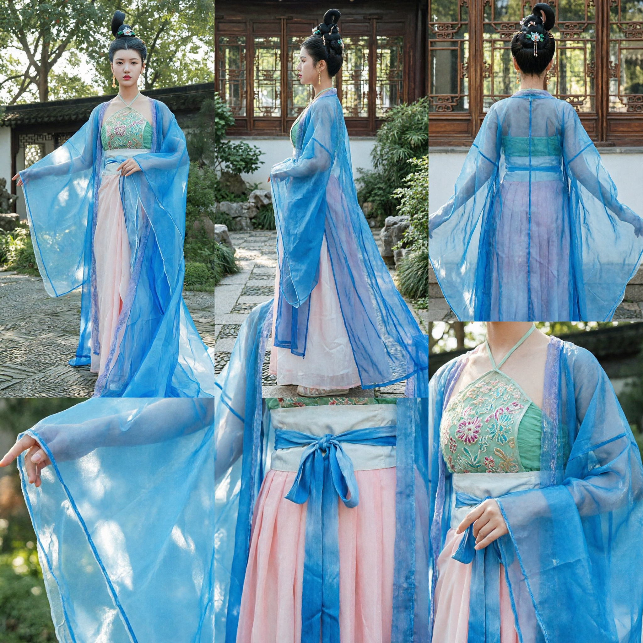 Traditional Chinese Tang Dynasty Hanfu Costume for Women Ancient Blue Fairy Dress Complete Set Cosplay