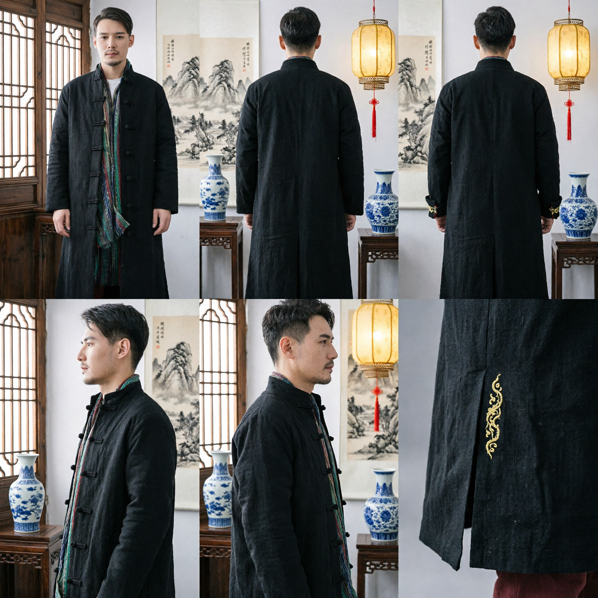 Men's Traditional Chinese Tang Suit Long Coat Winter Cotton Padded Kung Fu Martial Arts Vintage Jacket