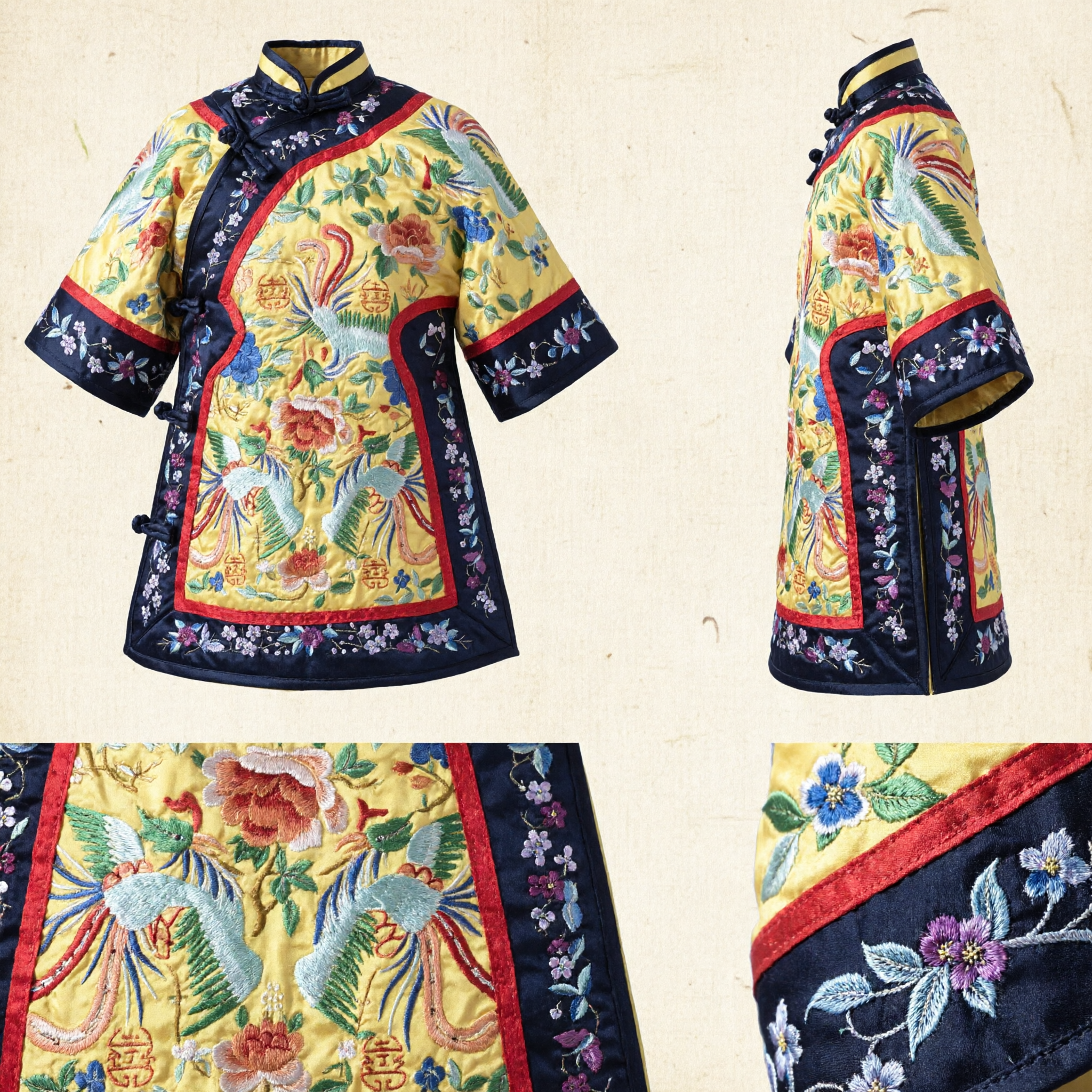 Traditional Chinese Yellow Phoenix Embroidery Silk Wedding Jacket Women's Qing Dynasty Style Hanfu Costume Top