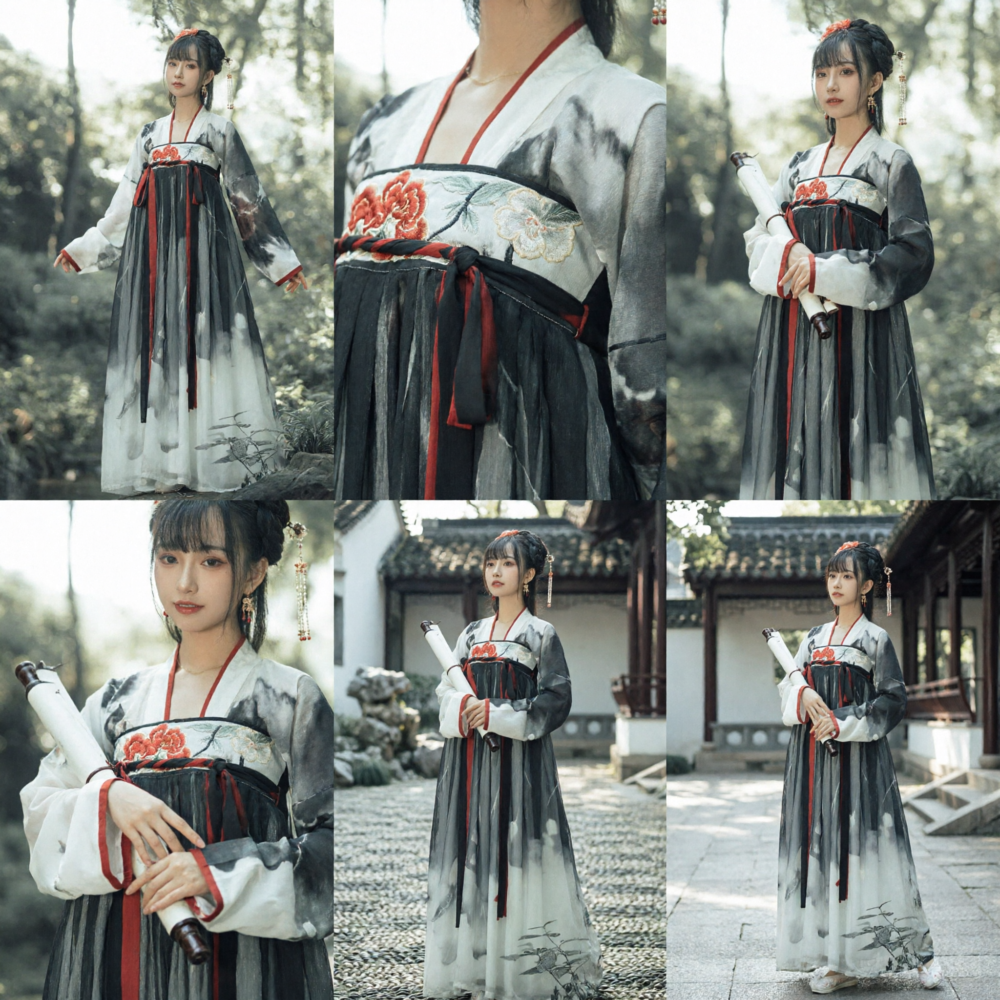 Chinese Ancient Ink Wash Painting Hanfu Traditional Dress Song Dynasty Style Costume for Women Cosplay