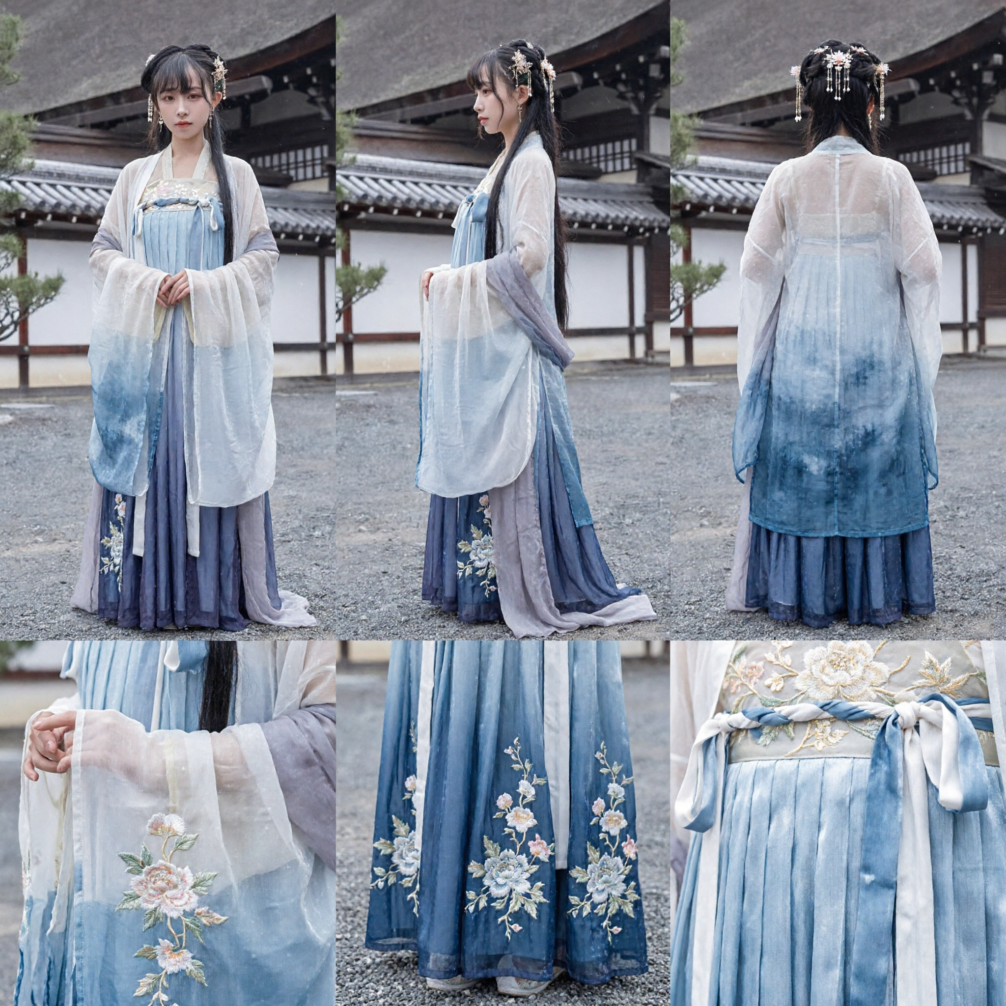 Elegant Blue Gradient Hanfu Traditional Chinese Clothing Women's Ancient Tang Dynasty Style Costume for Cosplay and Festivals