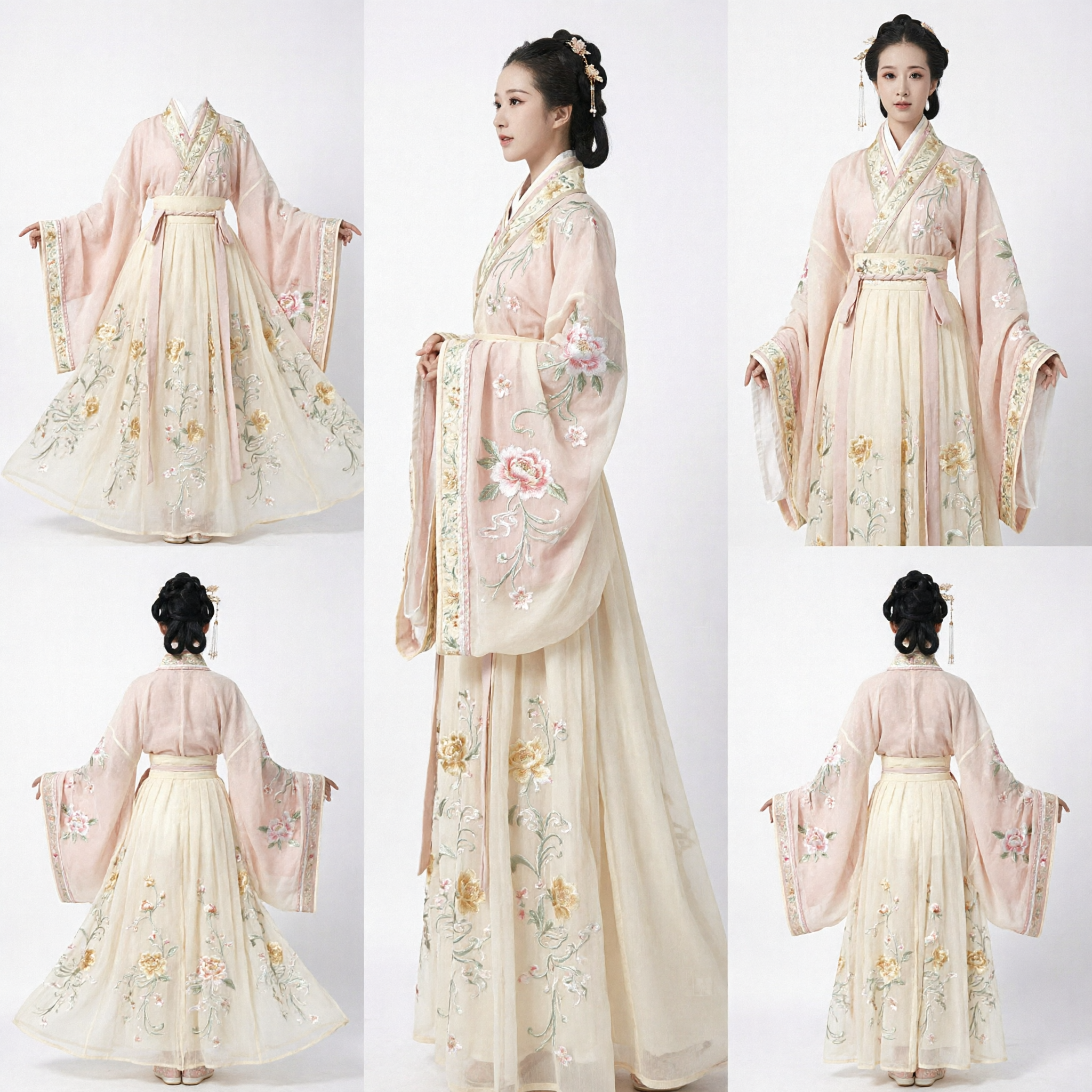Elegant Cream Chinese Hanfu Traditional Ancient Costume Embroidered Wide Sleeve Fairy Dress for Women Performance