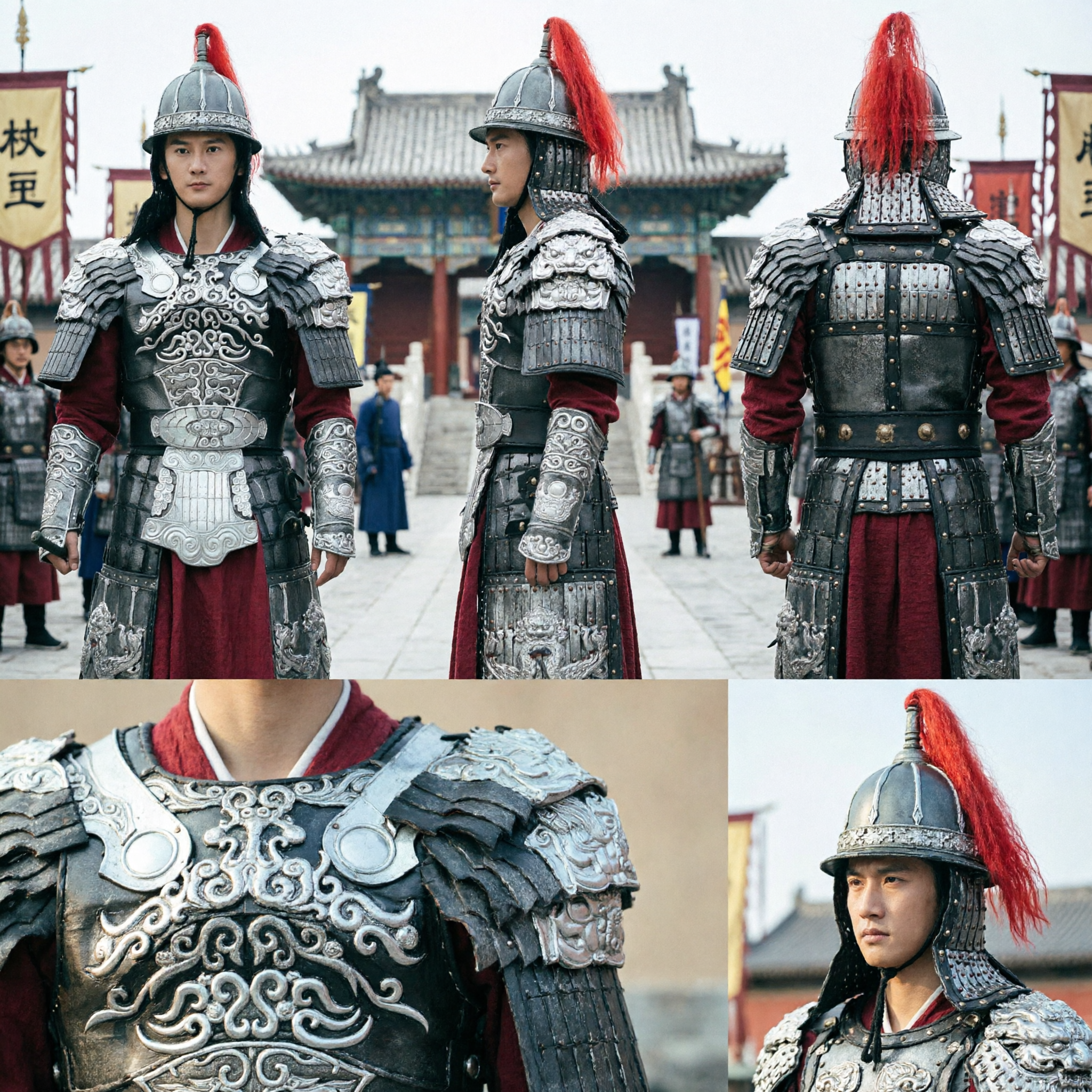 Men's Chinese Ancient General Armor Costume Silver Scale Warrior Outfit with Helmet for Historical Cosplay Performance