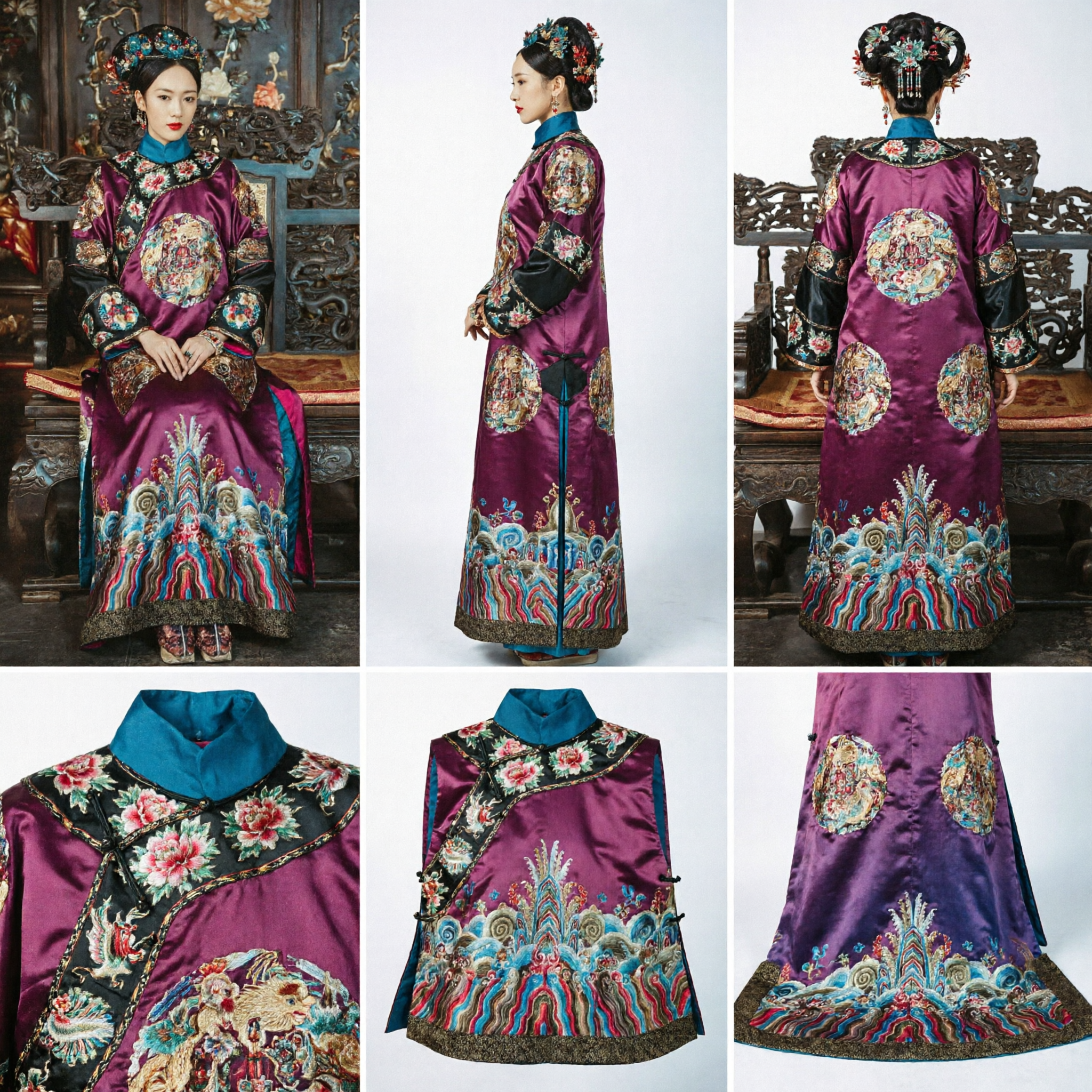 Ancient Chinese Qing Dynasty Empress Costume Purple Embroidered Dragon Robe Traditional Palace Dress for Women Cosplay