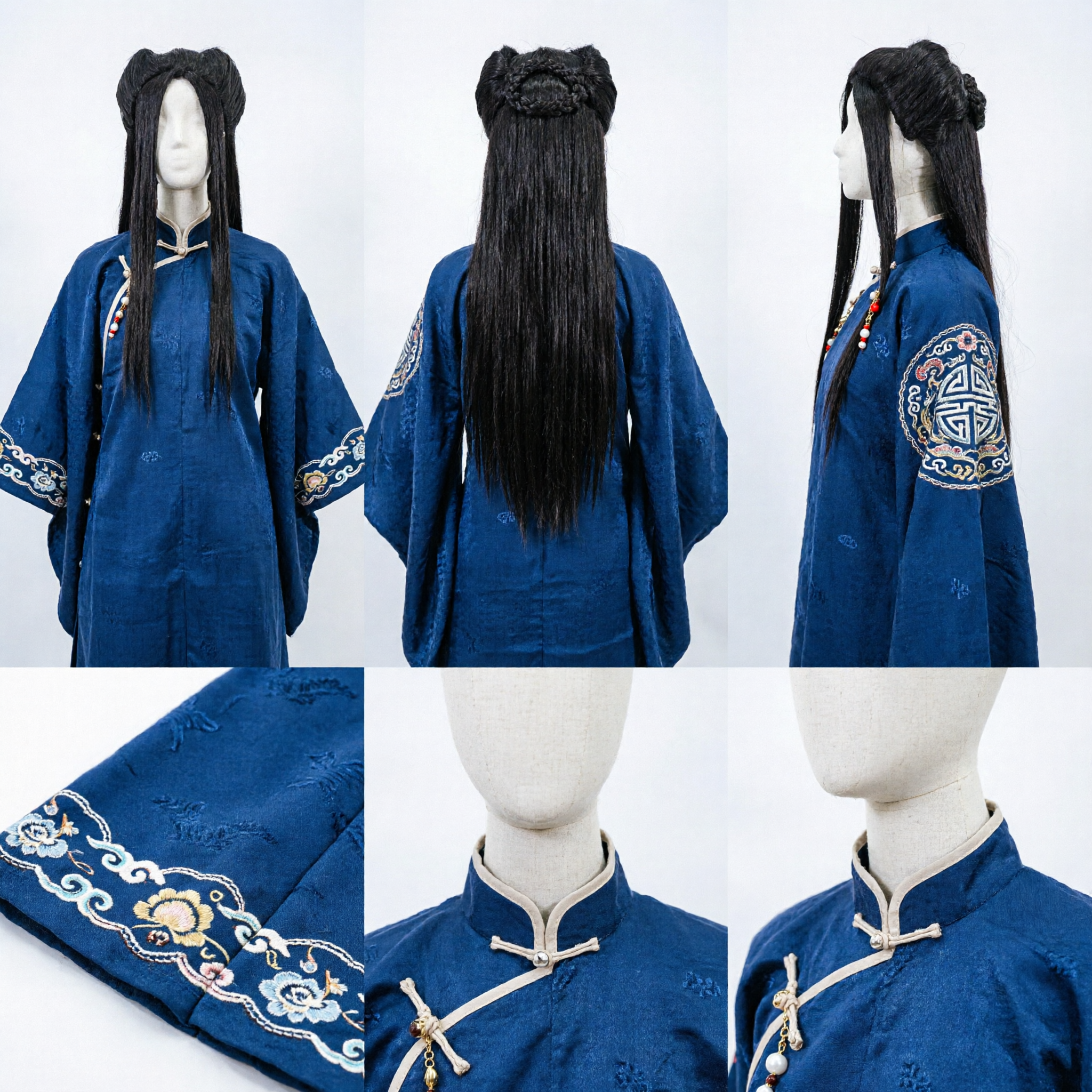 Ancient Chinese Traditional Black Wig Topknot Hairpiece for Hanfu Cosplay Historical Drama Costume Accessory