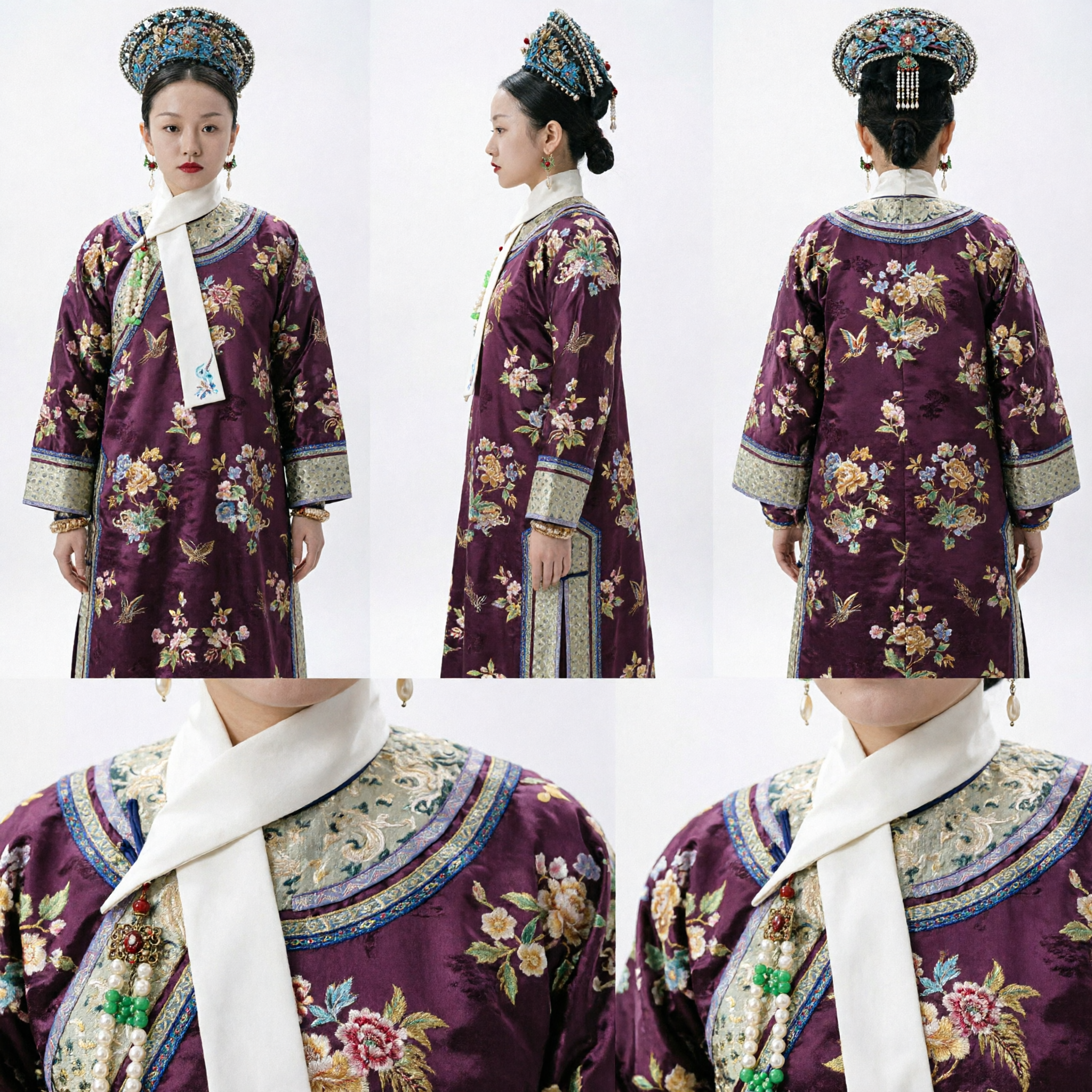 Qing Dynasty Empress Purple Embroidered Robe Traditional Chinese Ancient Palace Drama Costume for Women
