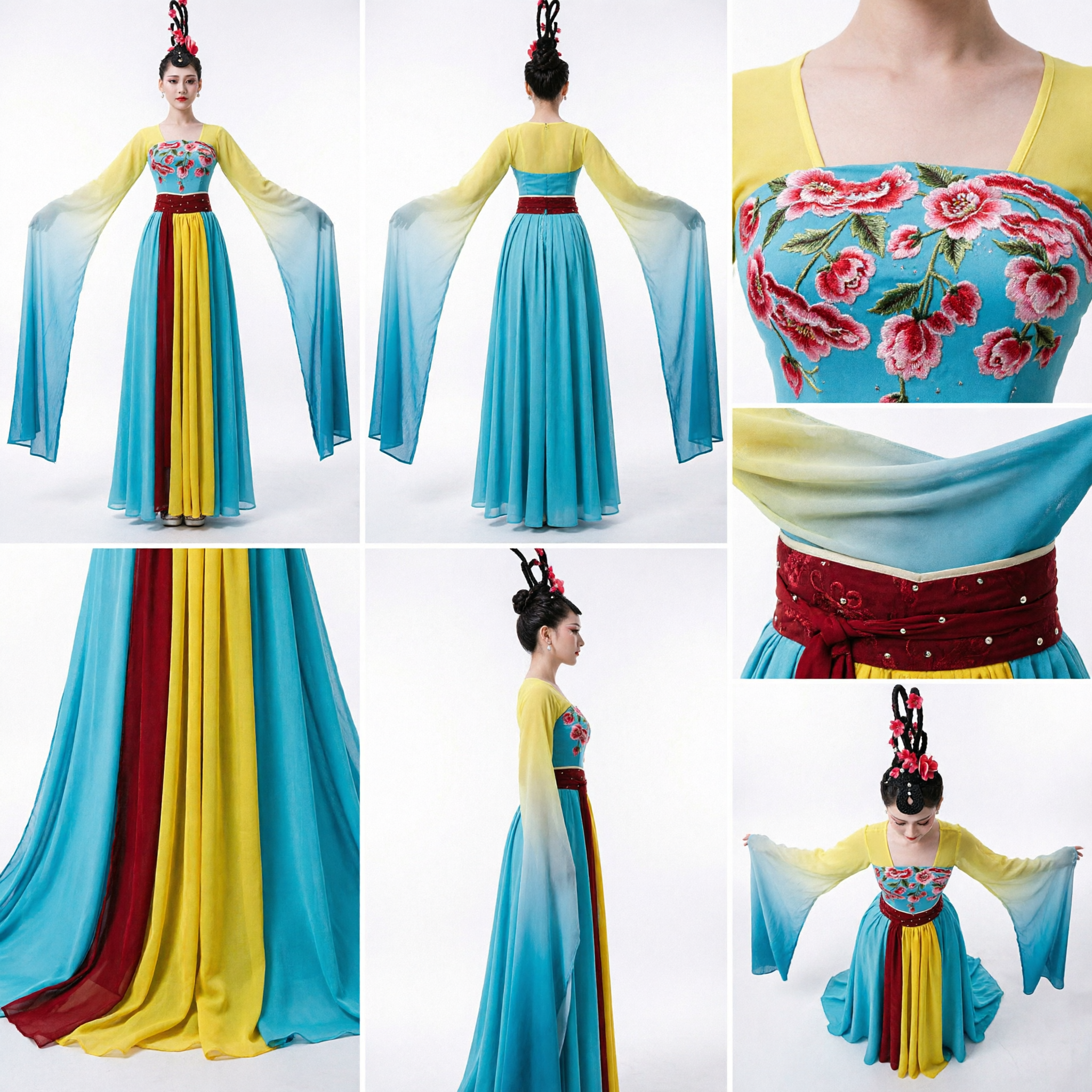 Traditional Chinese Tang Dynasty Dance Costume Women Hanfu Stage Performance Dress with Long Water Sleeves