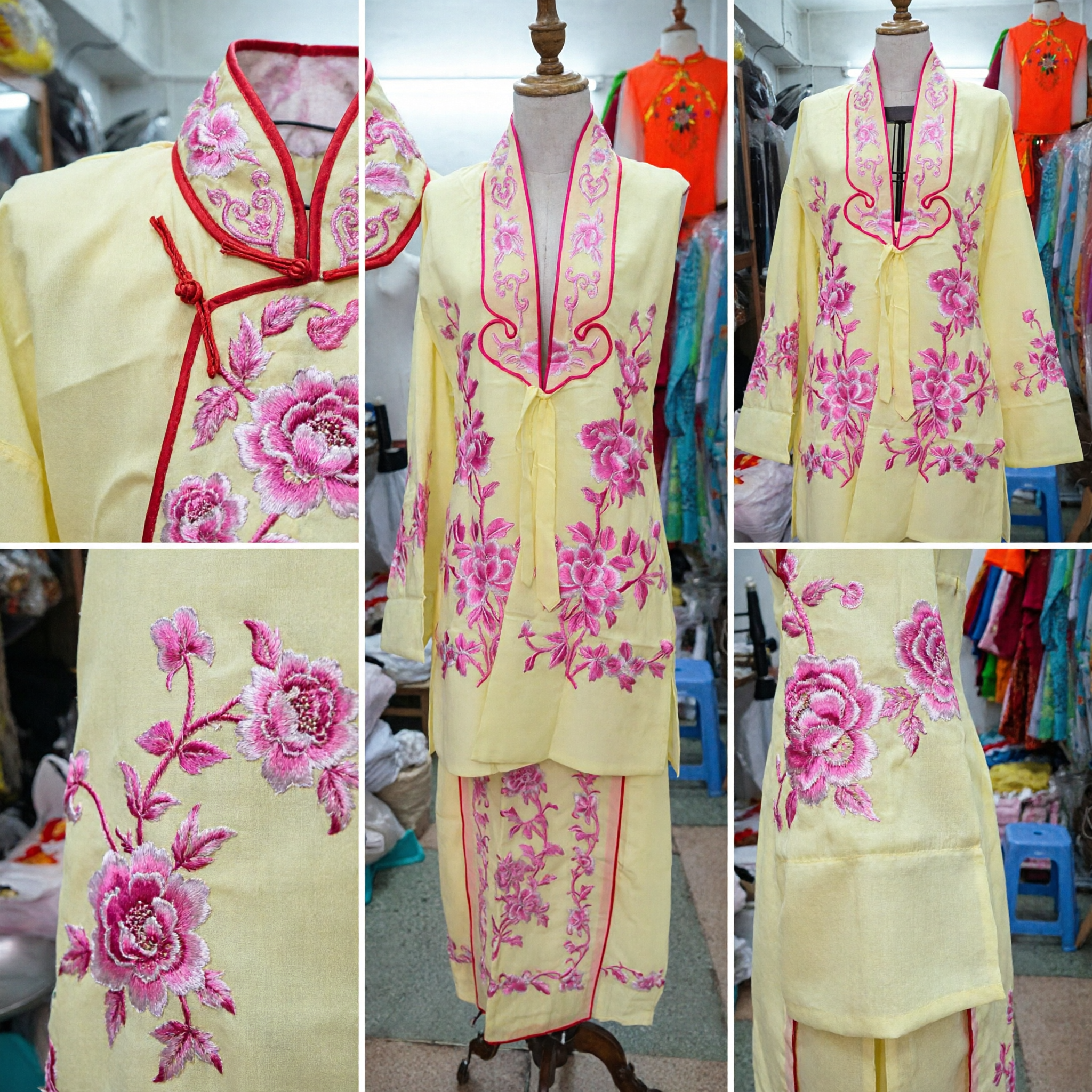 Traditional Chinese Beijing Opera Costume Yellow Embroidered Floral Jacket and Pants Set for Female Stage Performance