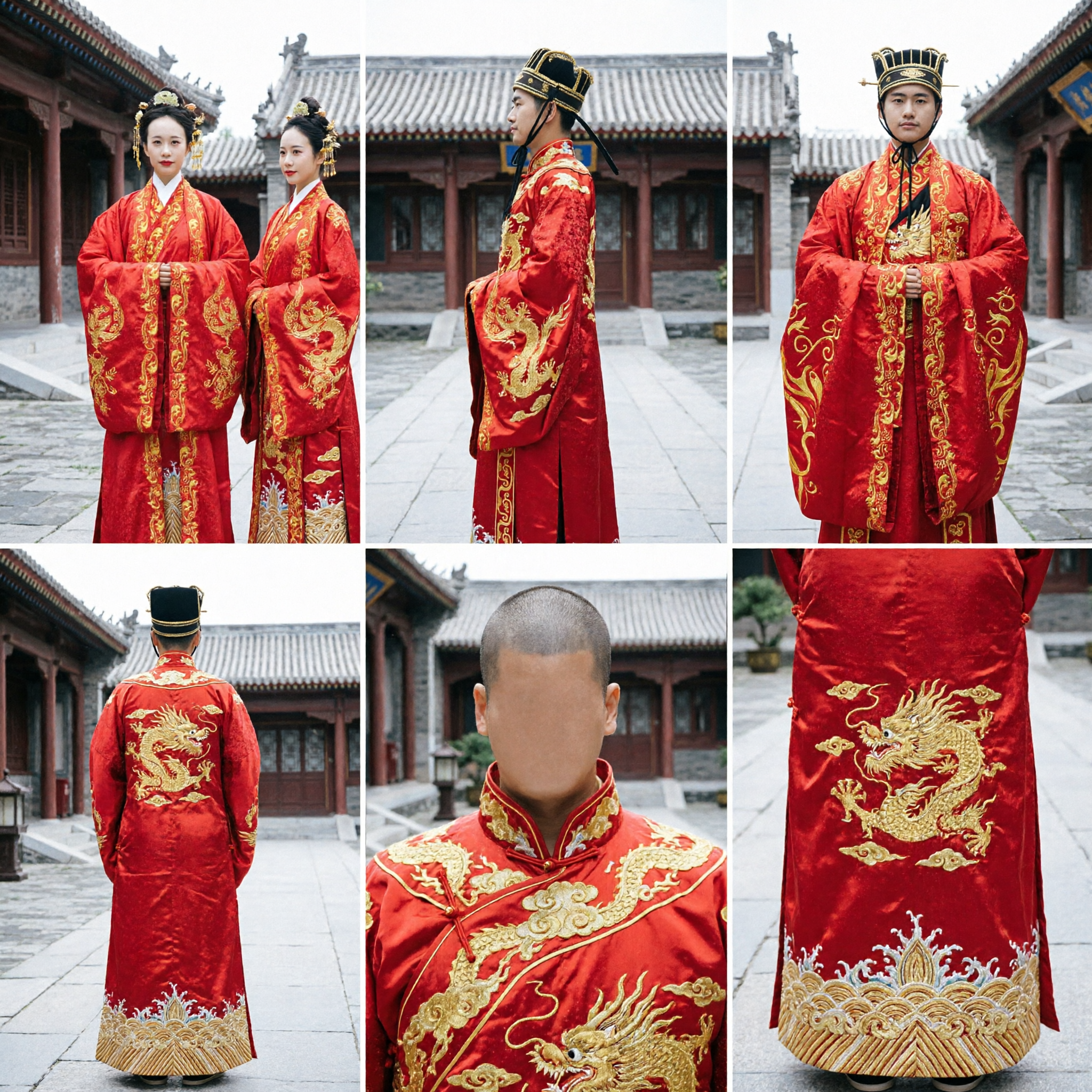 Ancient Chinese Wedding Hanfu Couple Set Red and Gold Embroidered Traditional Costume for Bride and Groom