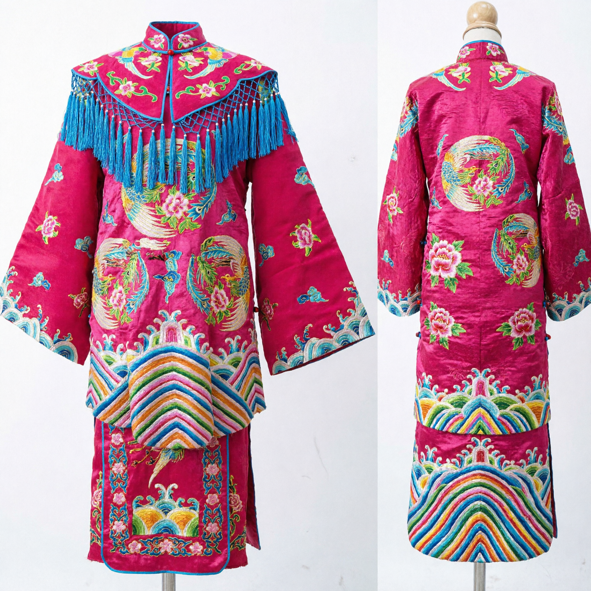 Traditional Chinese Peking Opera Costume Pink Phoenix Embroidered Robe with Cloud Shoulder for Women Stage Performance