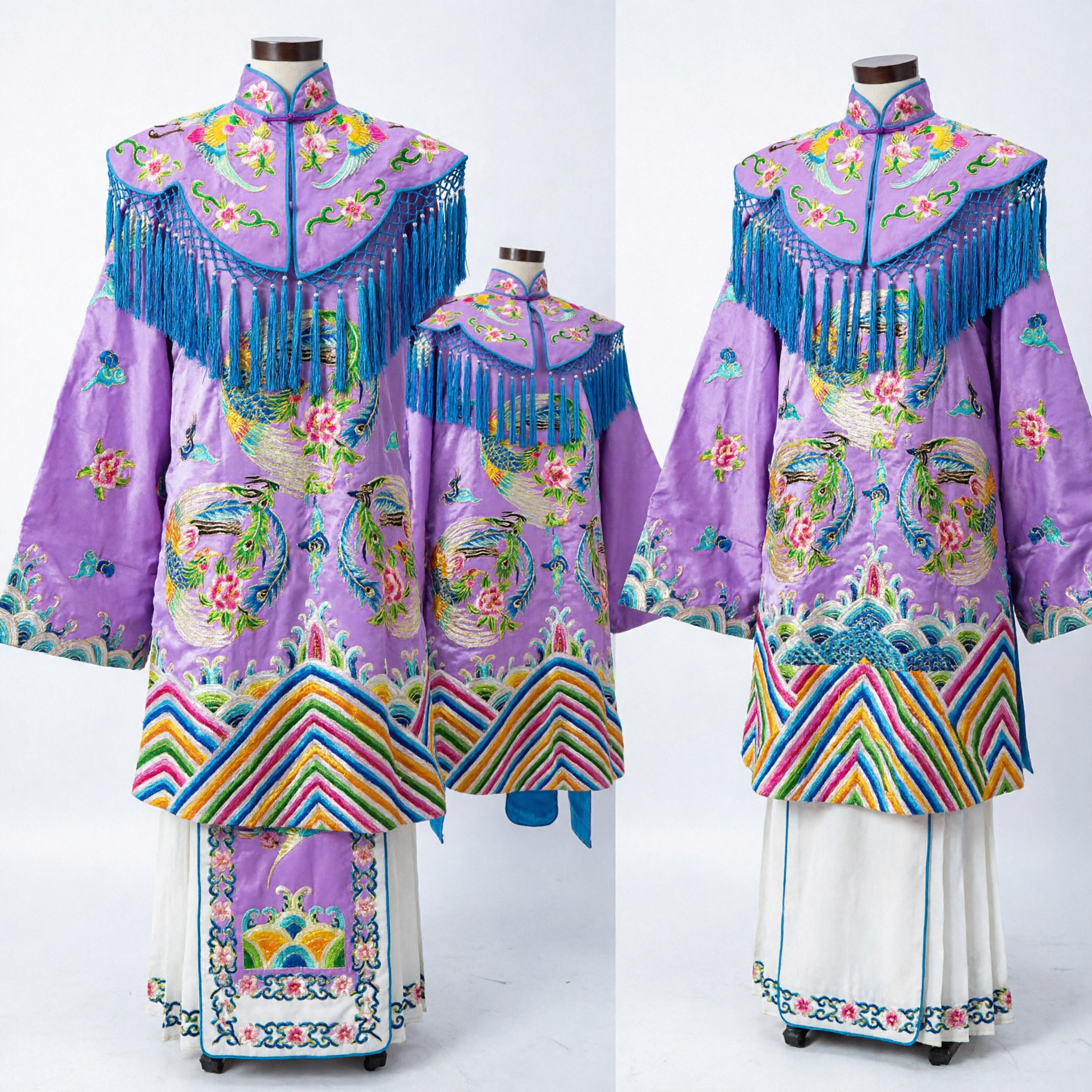 Traditional Chinese Opera Costume Purple Phoenix Embroidered Robe with Tassel Cape for Stage Performance