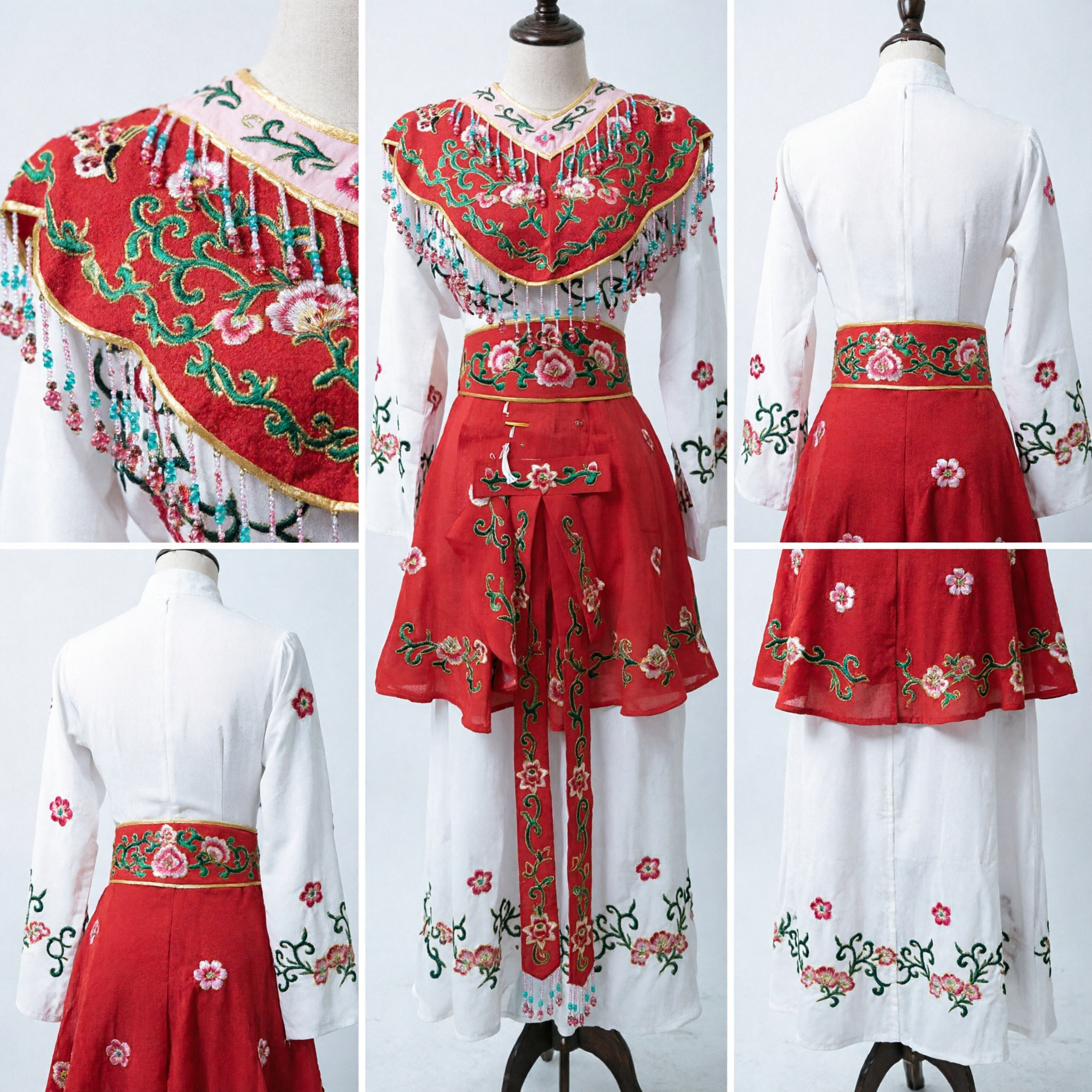 Traditional Chinese Opera Costume Female General Red Embroidery Dress with Cloud Shoulder Performance Outfit