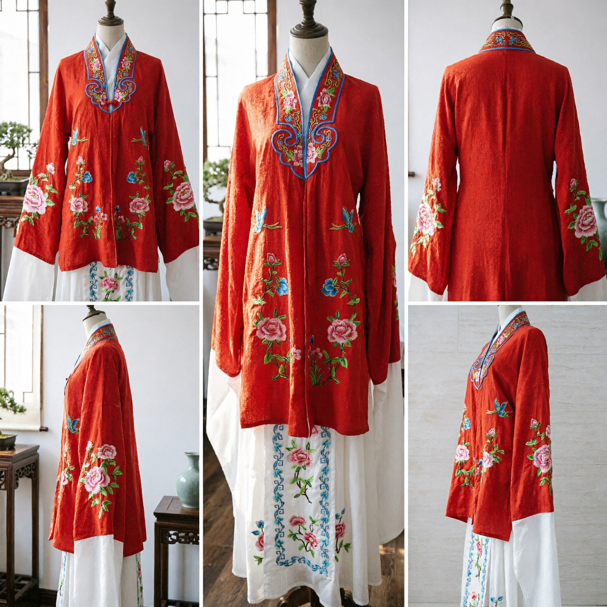 Traditional Chinese Peking Opera Red Embroidered Robe Ancient Stage Performance Costume for Theater and Cosplay