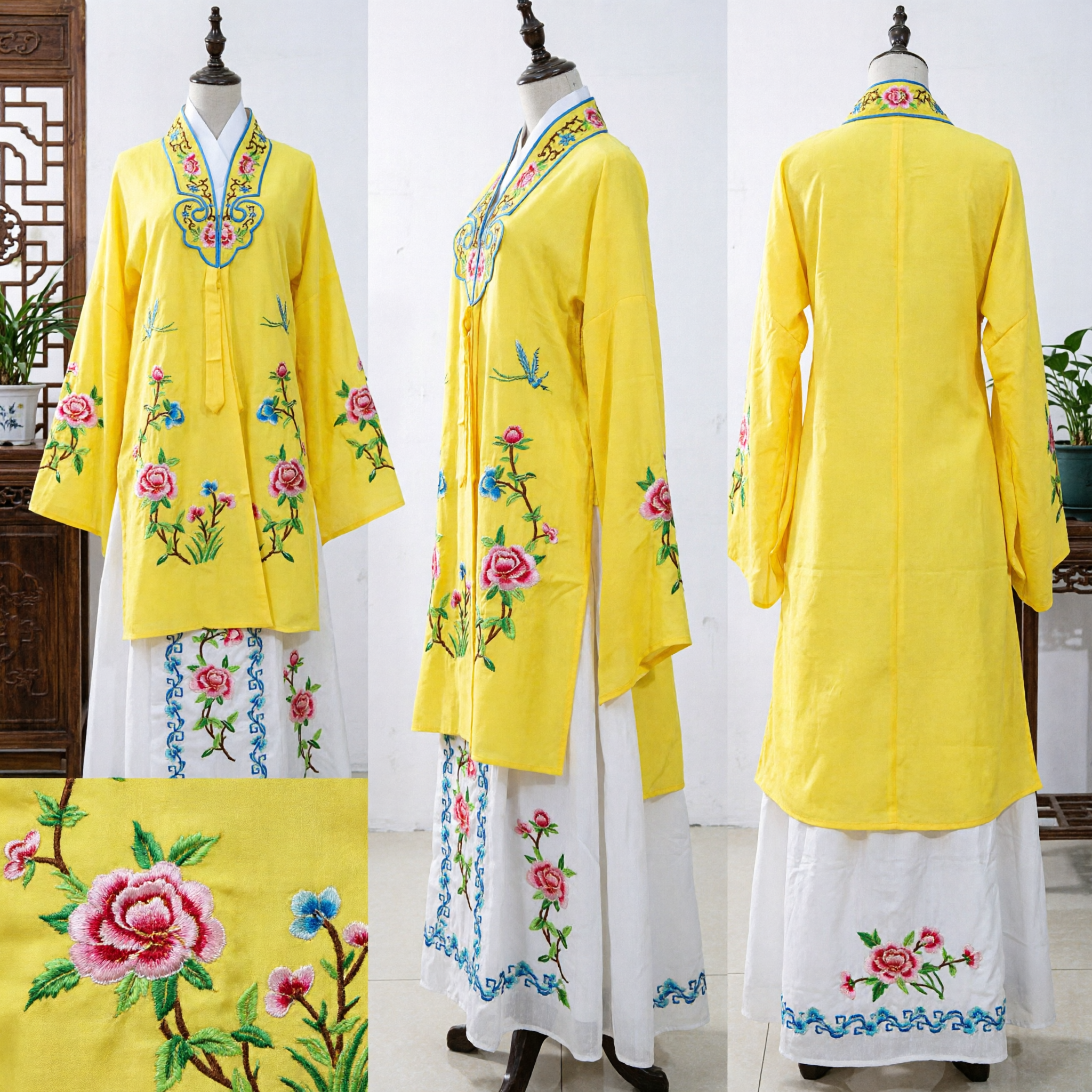 Chinese Traditional Yellow Peking Opera Costume Embroidered Ancient Scholar Robe for Men Stage Performance