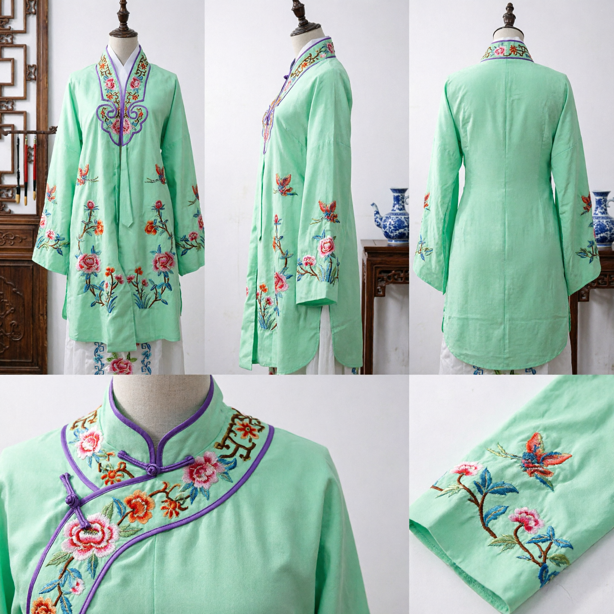 Traditional Chinese Beijing Opera Green Embroidered Robe Costume for Women Stage Performance and Cultural Events
