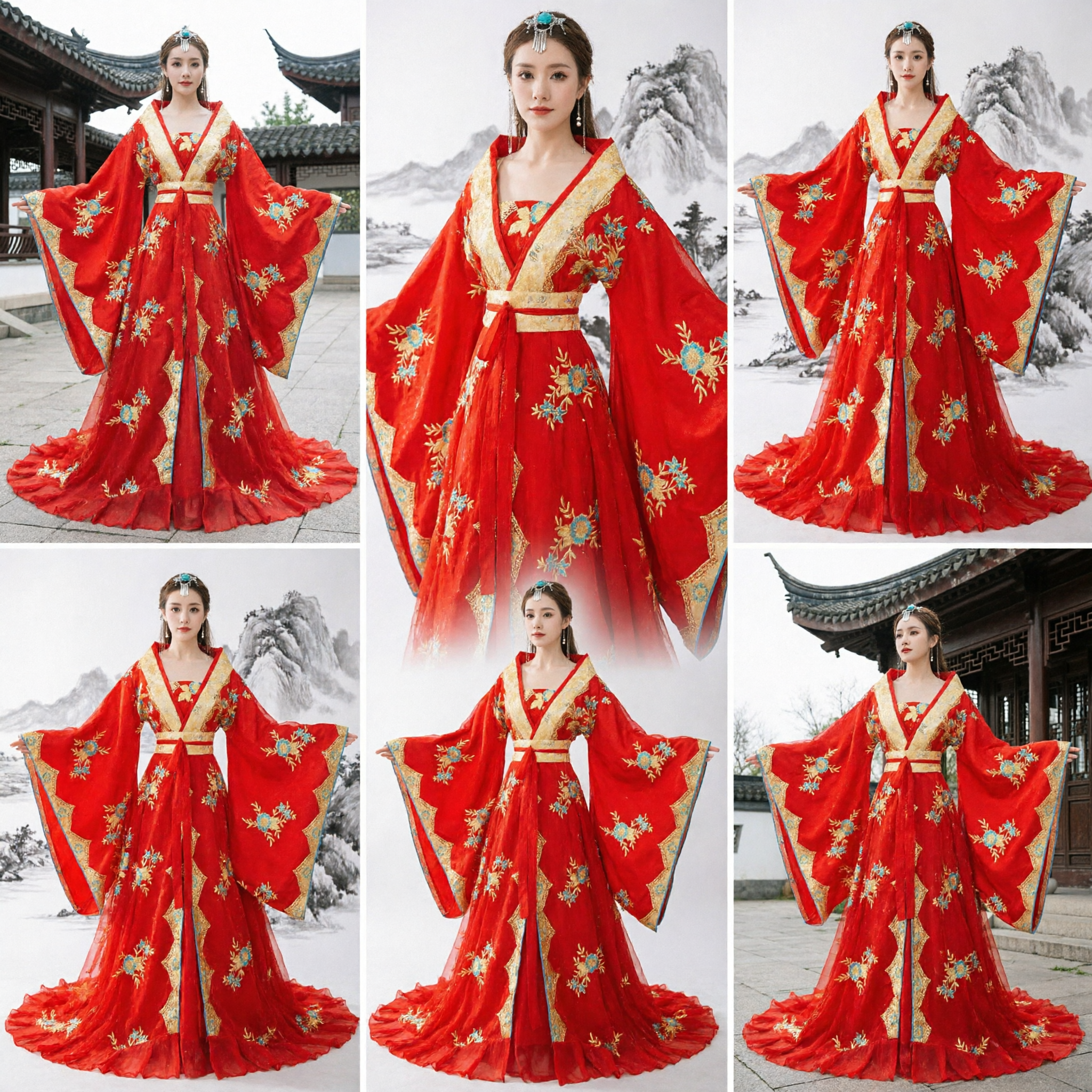 Traditional Chinese Tang Dynasty Red Hanfu Dress Embroidered Wedding Costume Ancient Palace Clothing for Women